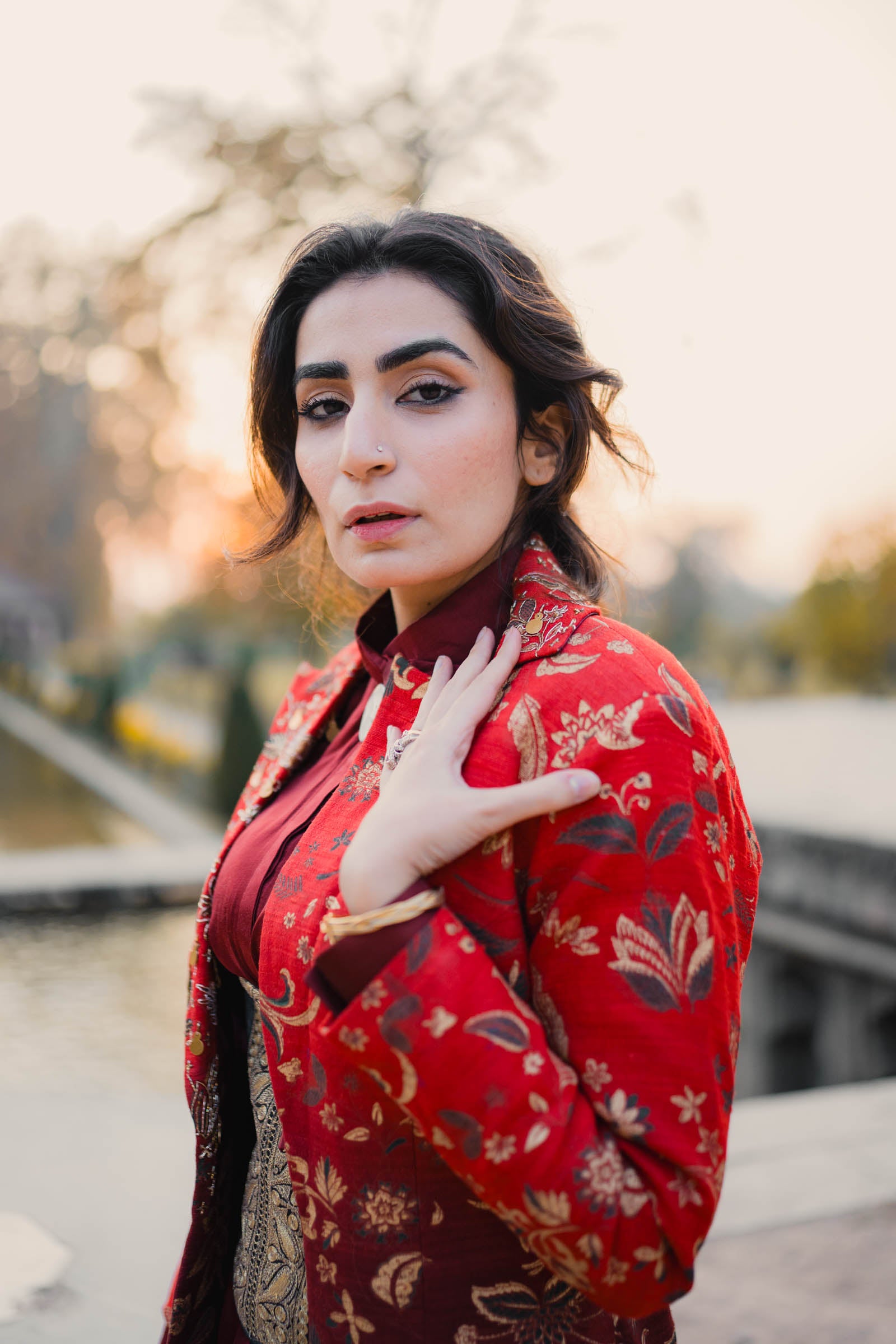 Khumaar - BURGUNDY SATIN SHIRT WITH MATCHING BOTTOMS