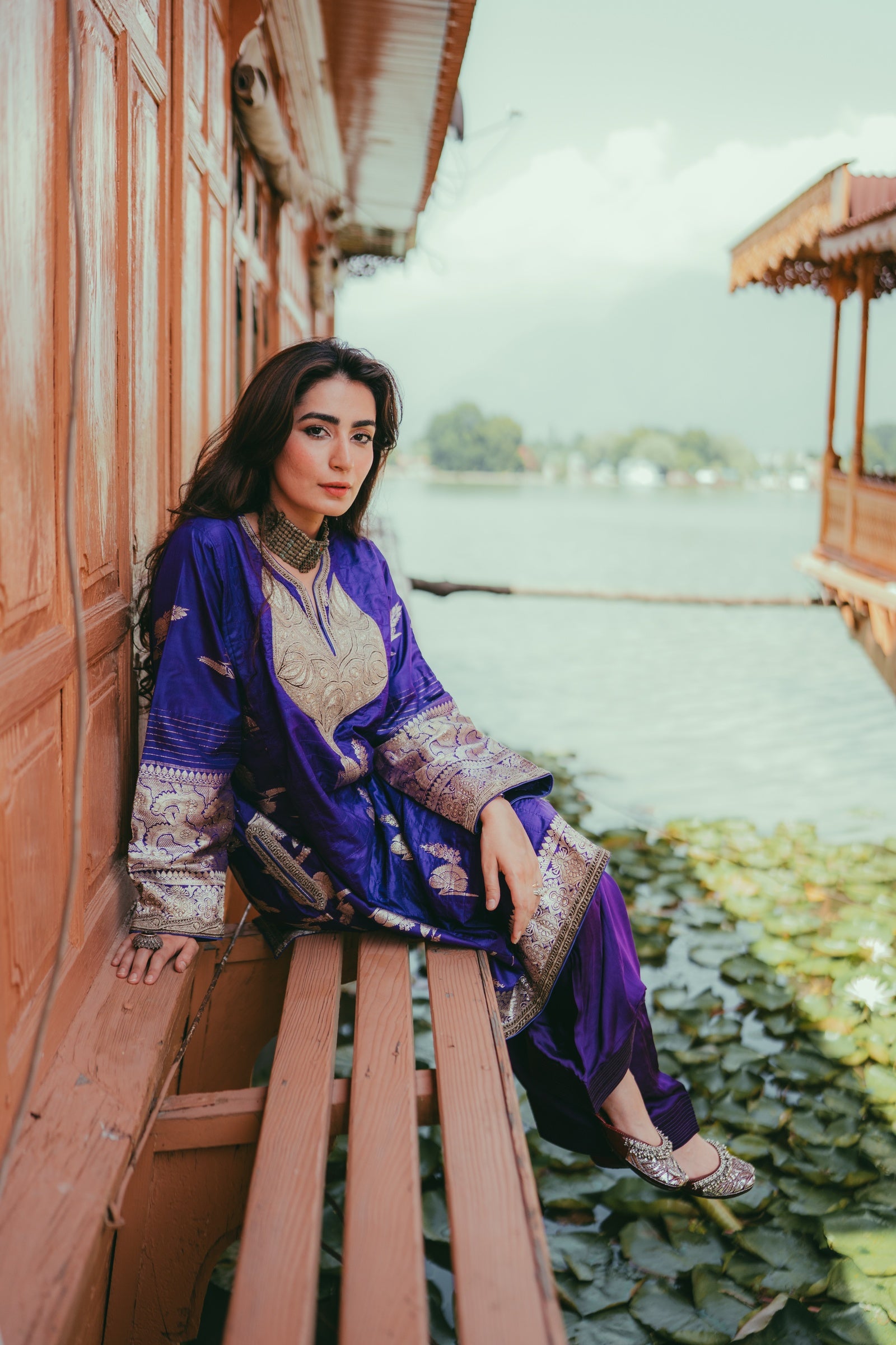 Purple Banarasi Zari Phiran with Farshi Salwar