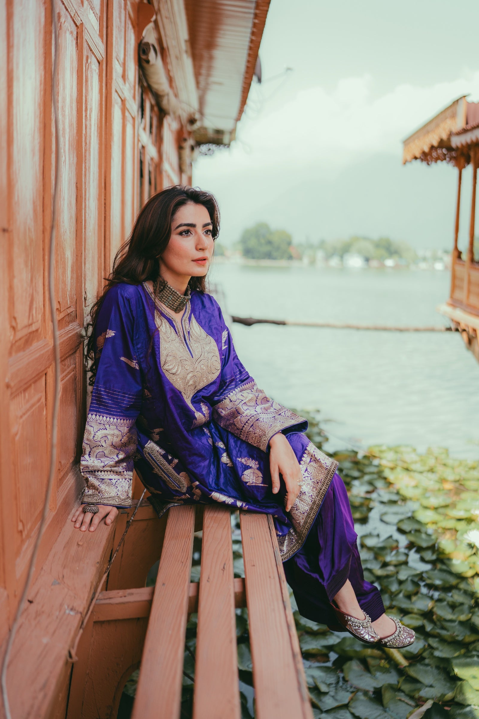 Purple Banarasi Zari Phiran with Farshi Salwar