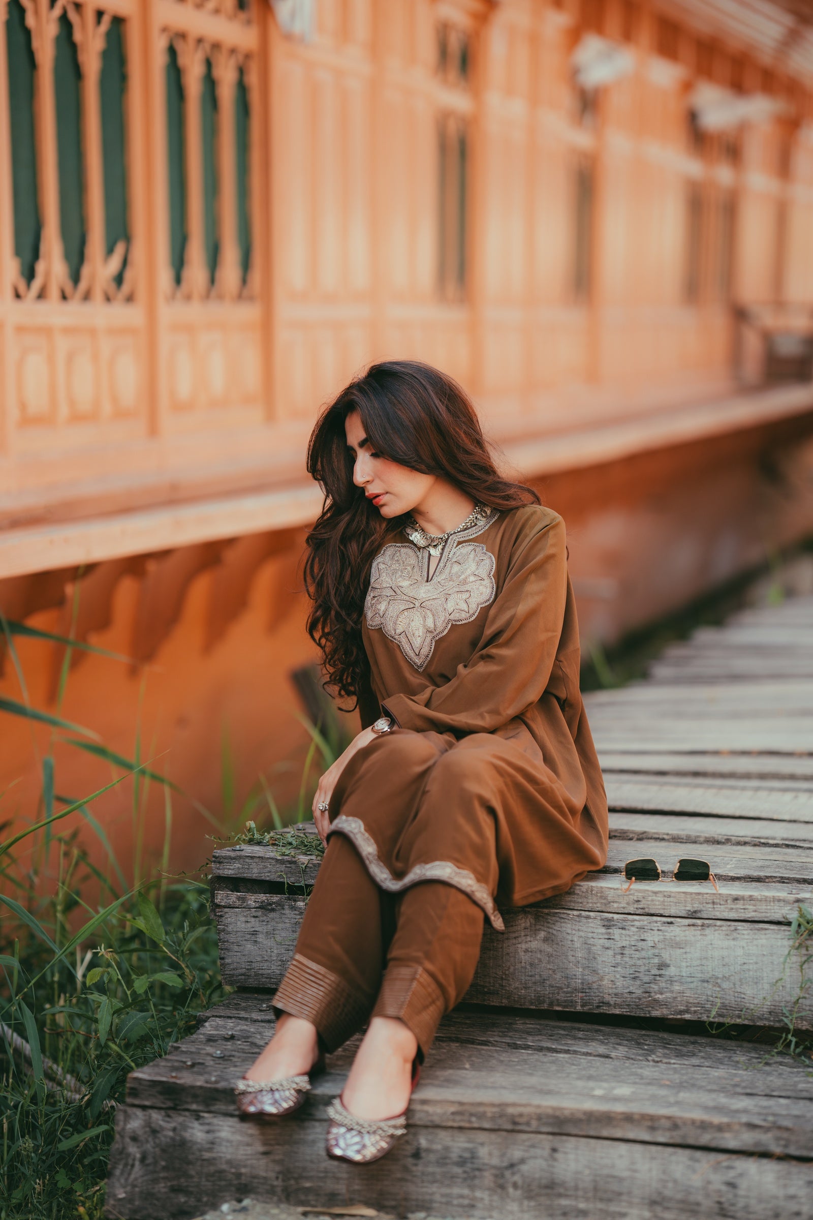 Silver Tilla Embroidered Naswari Crepe Set