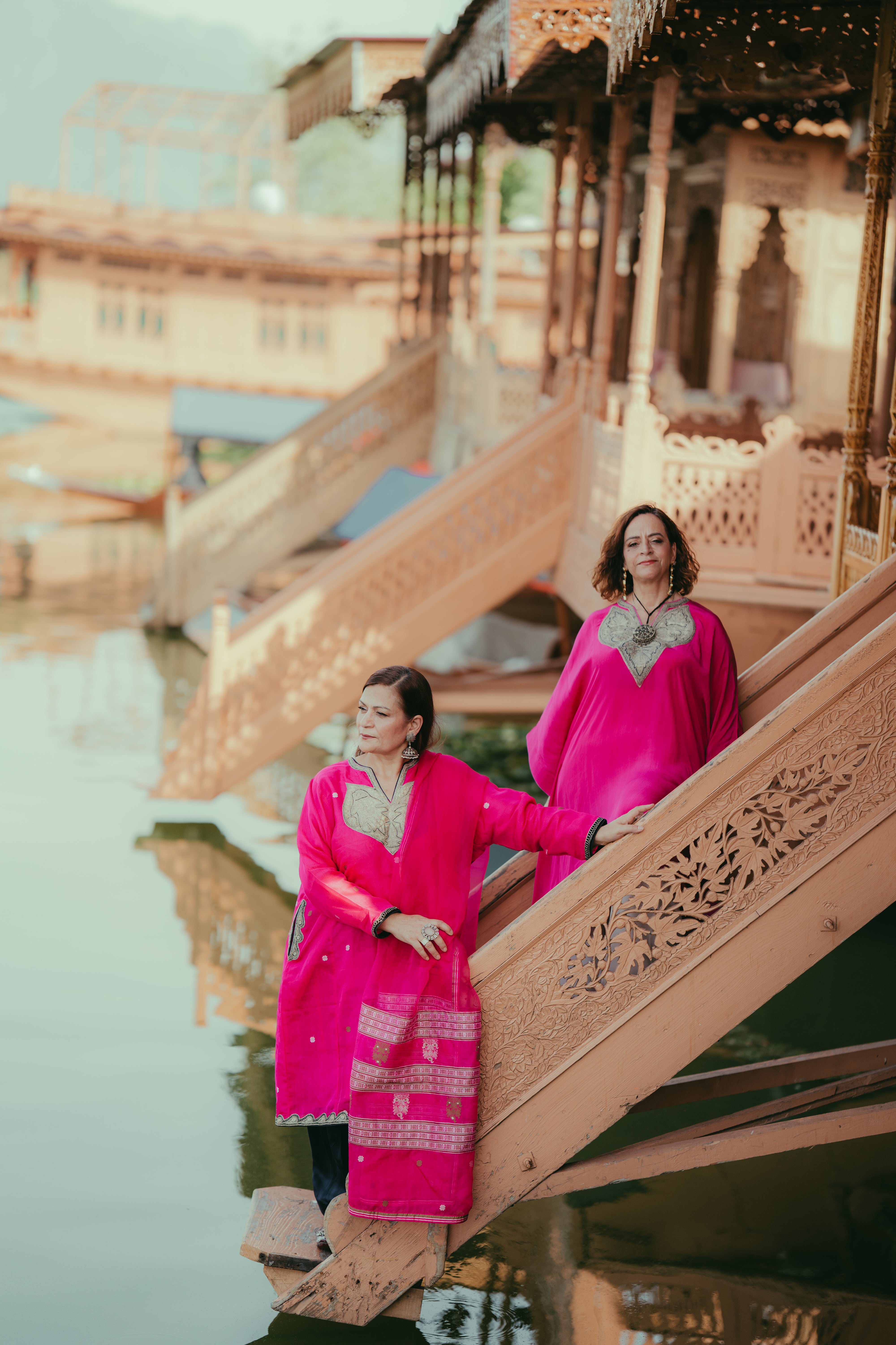 Pink Crepe Kaftan with Vintage Tilla