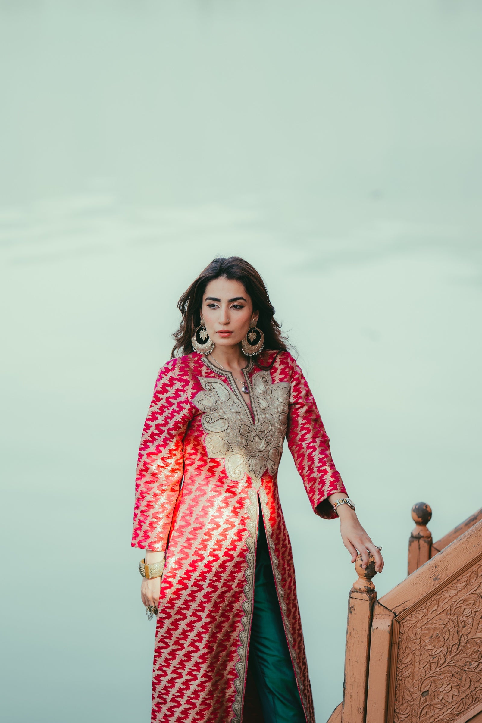 Magenta Zari Jacket with Silver Tilla