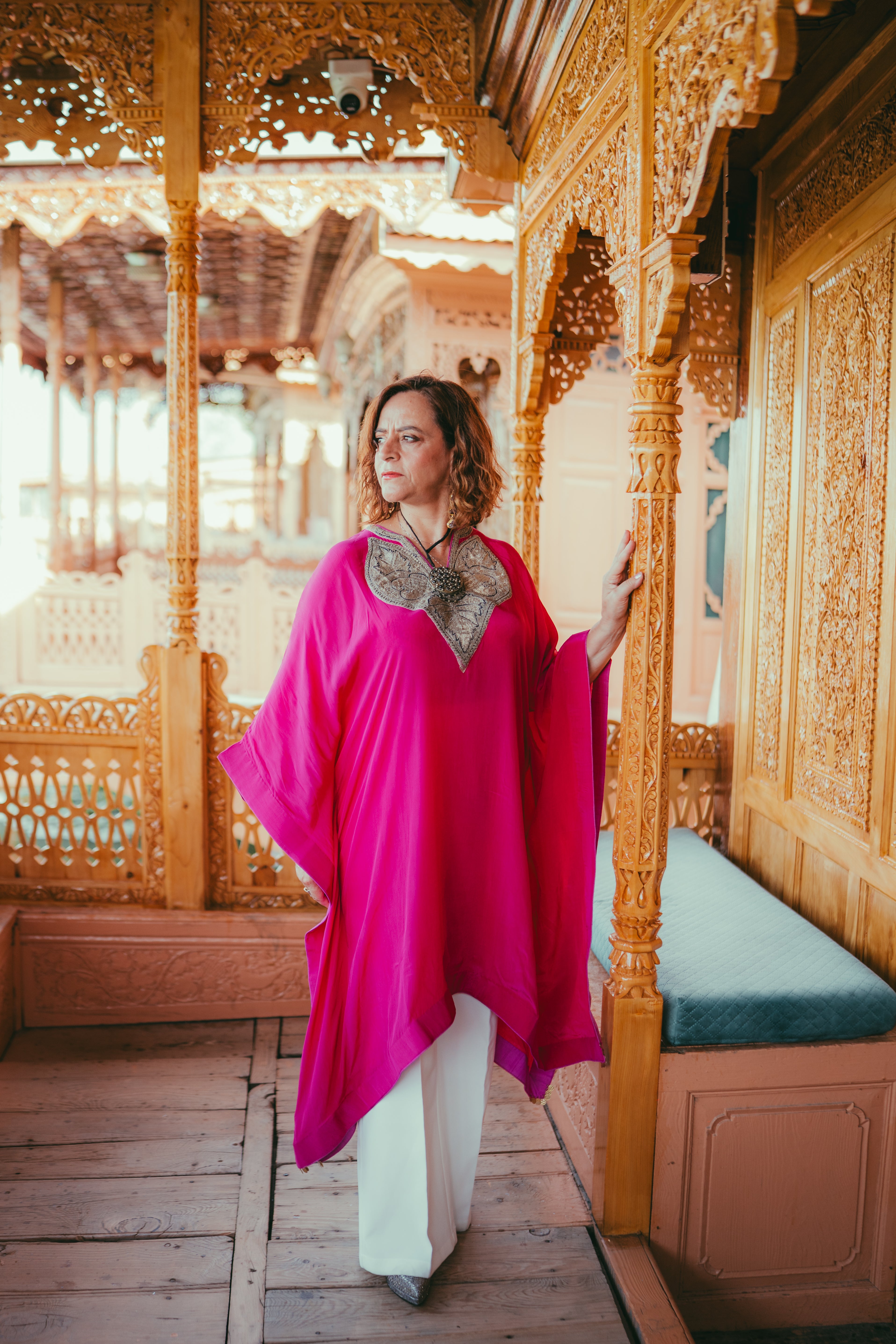 Pink Crepe Kaftan with Vintage Tilla