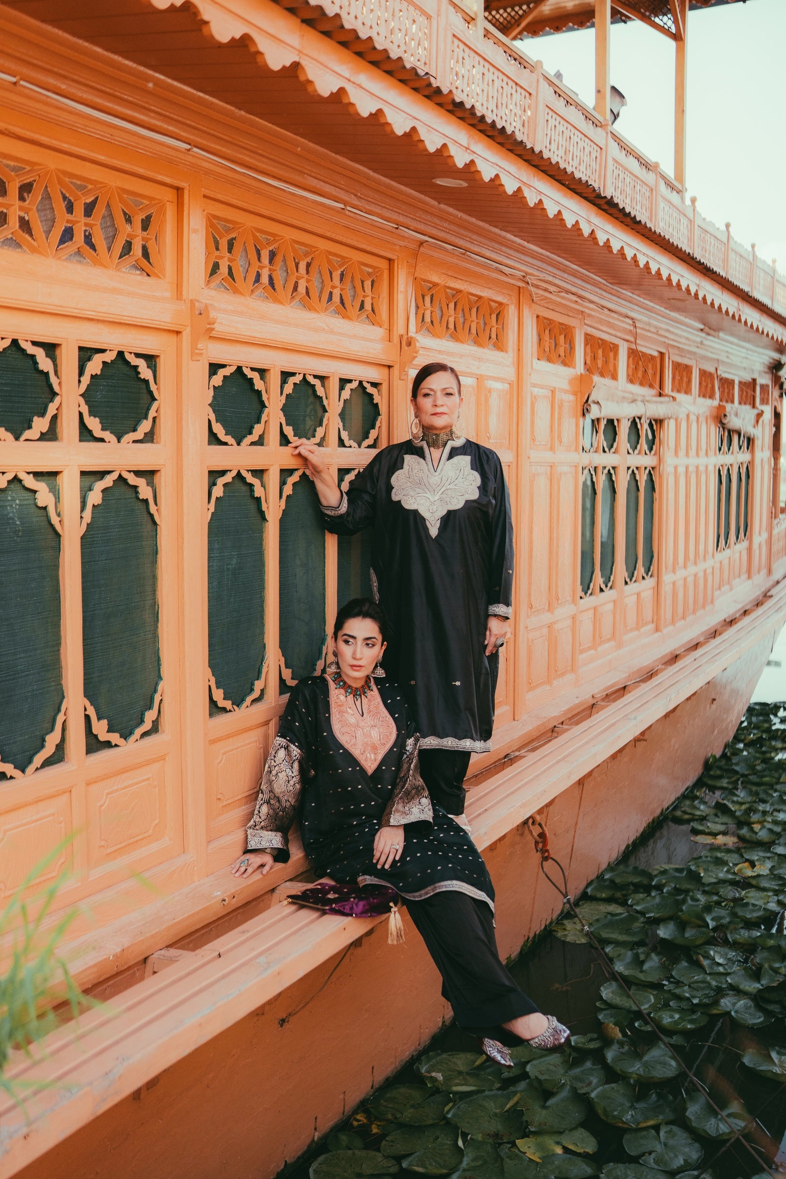 Black Tanchoi Silk Phiran with Farshi Salwar