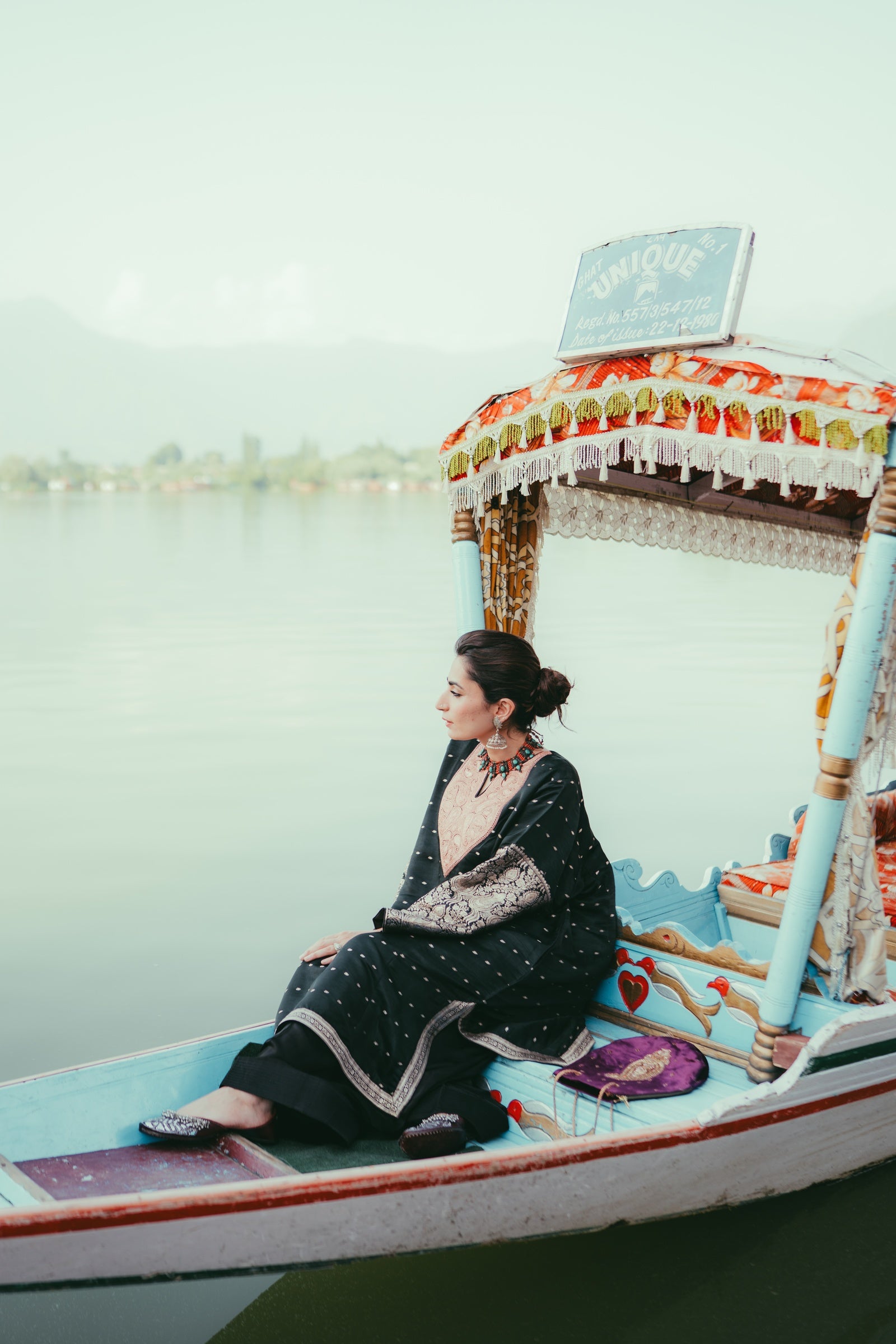 Black Tanchoi Silk Phiran with Farshi Salwar