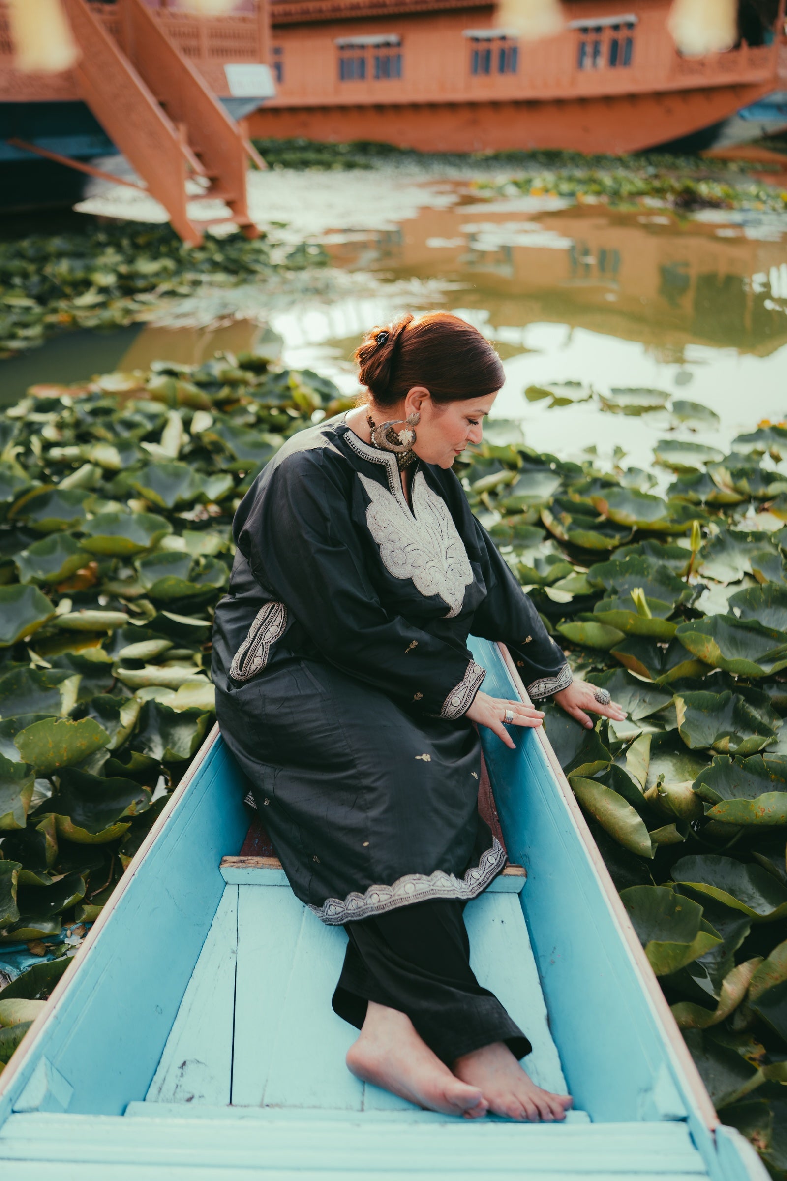 Handwoven silk phiran with vintage tilla