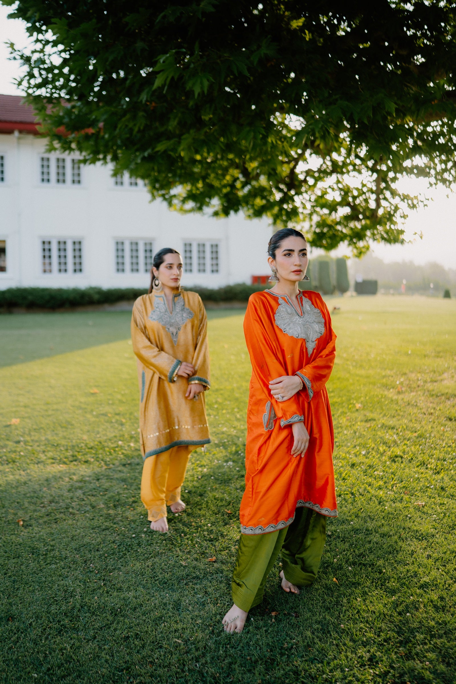 Muga Silk Jamawar Phiran Set with Vintage Tilla