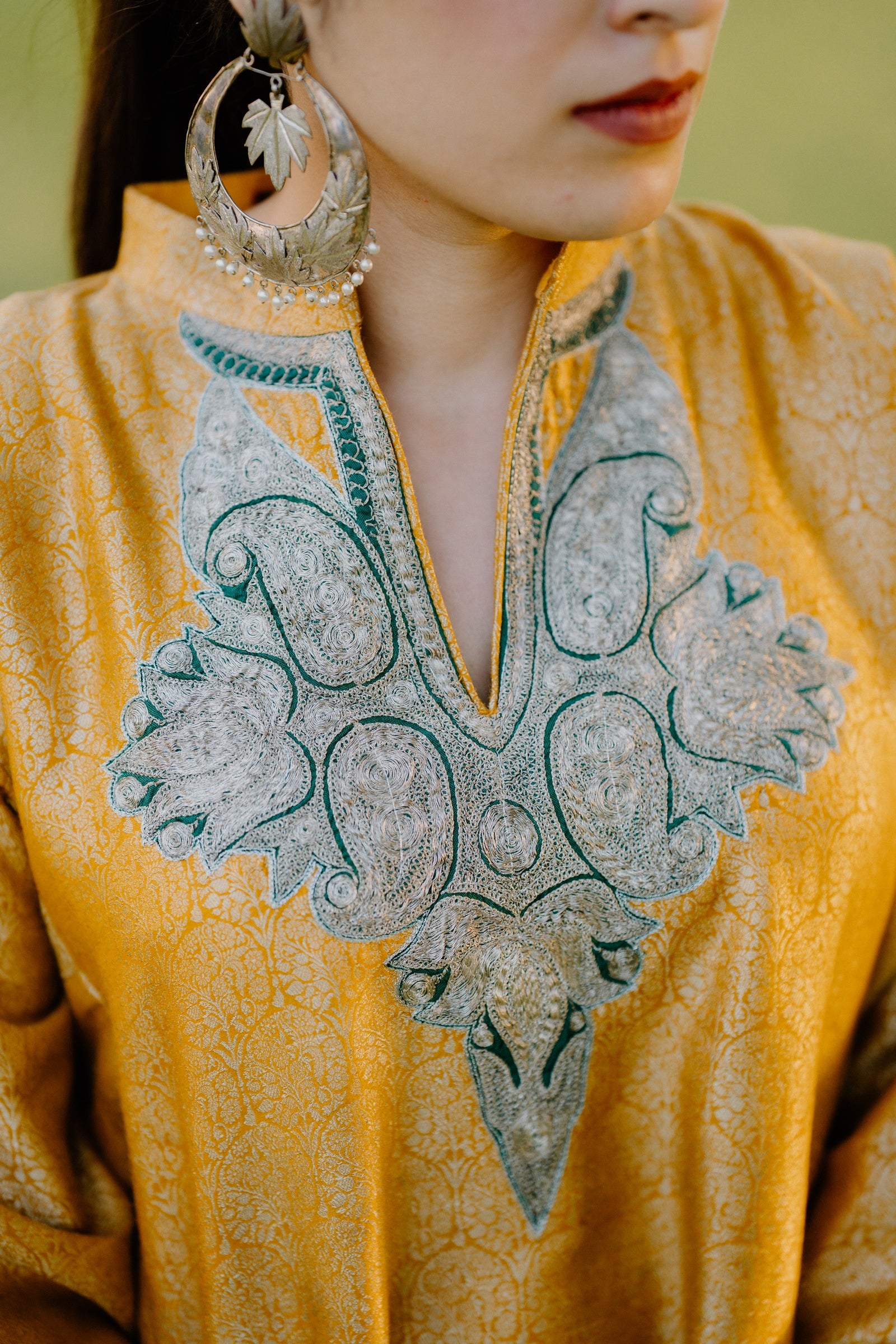 Muga Silk Jamawar Phiran Set with Vintage Tilla