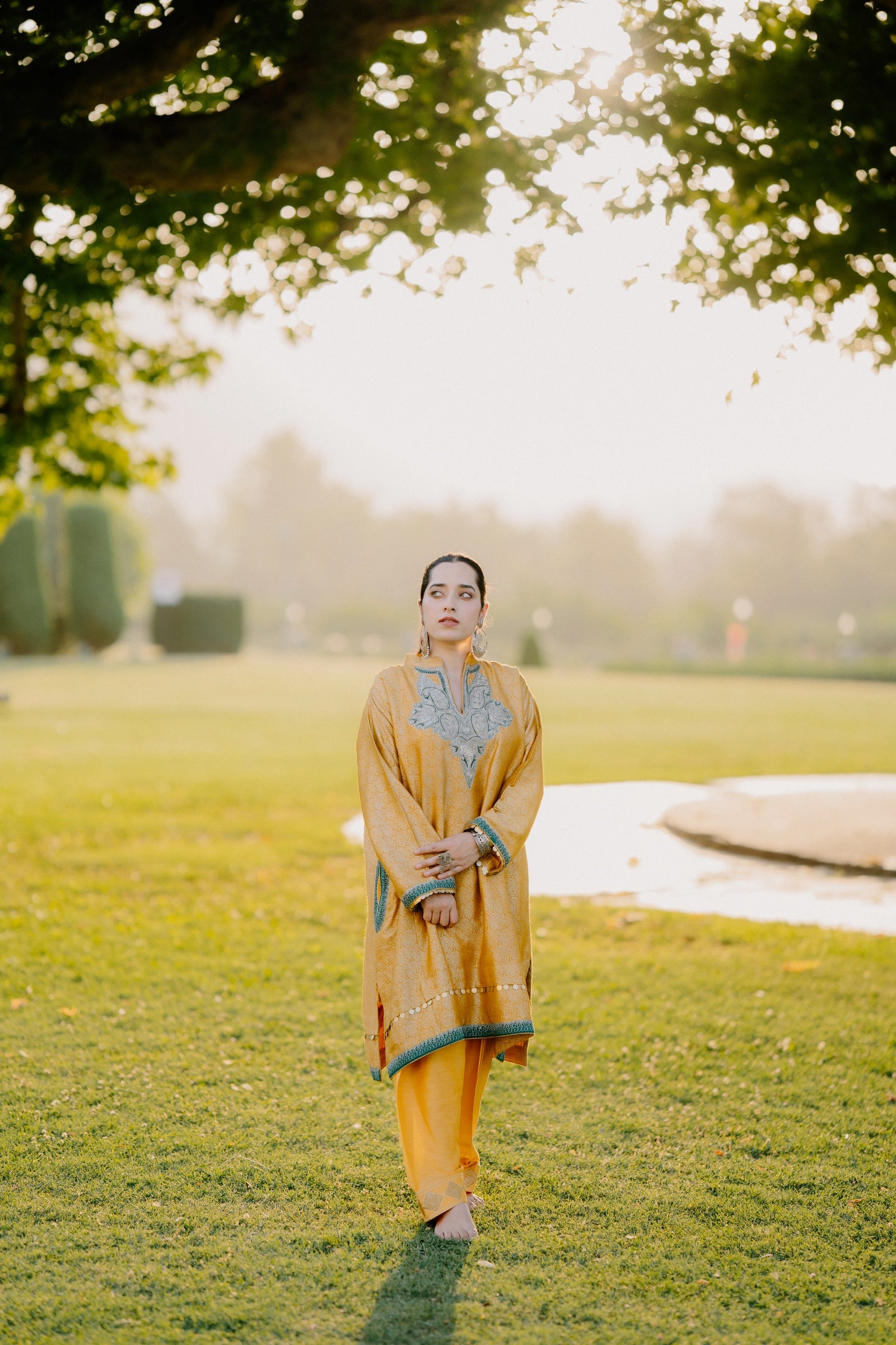 Muga Silk Jamawar Phiran Set with Vintage Tilla