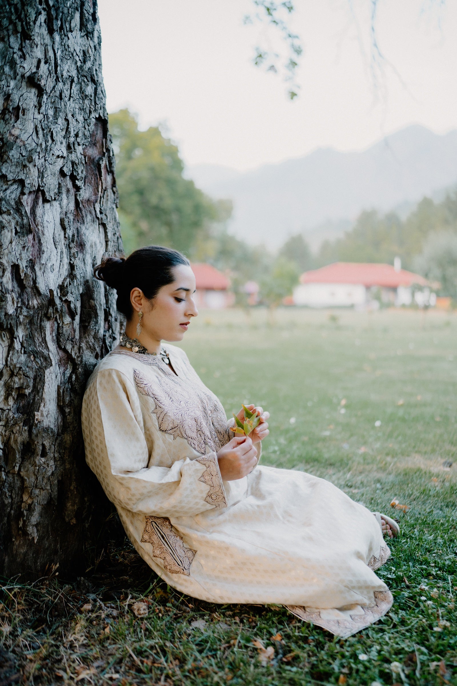 Muga Silk Jamawar Phiran Set with Golden Tilla