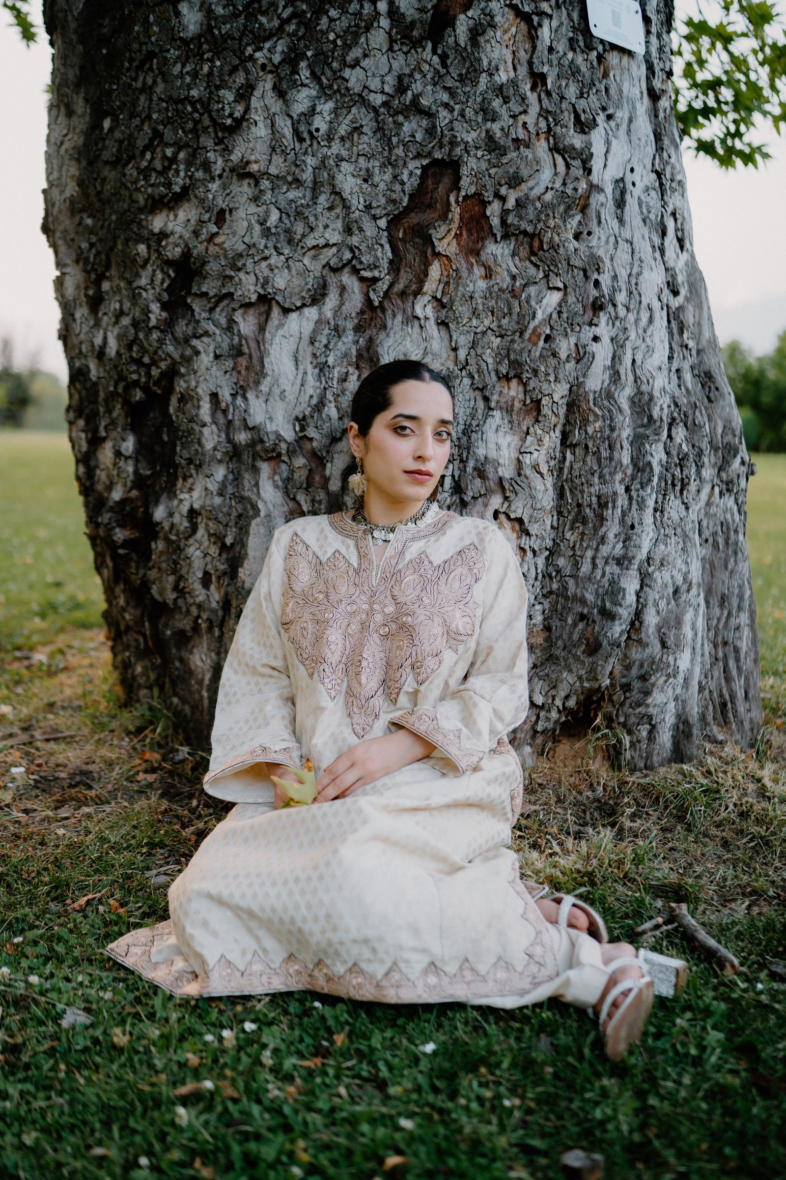 Muga Silk Jamawar Phiran Set with Golden Tilla