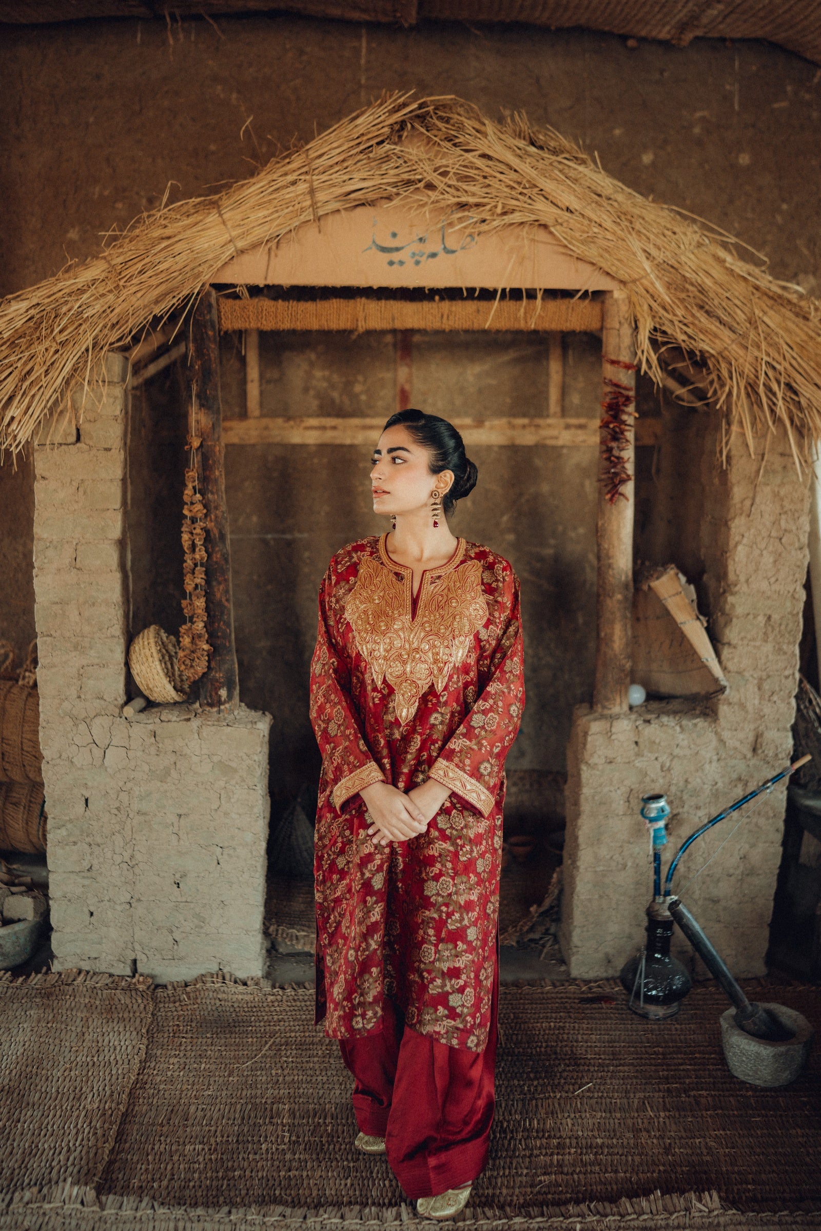 Red Jamdani Organza Phiran Set