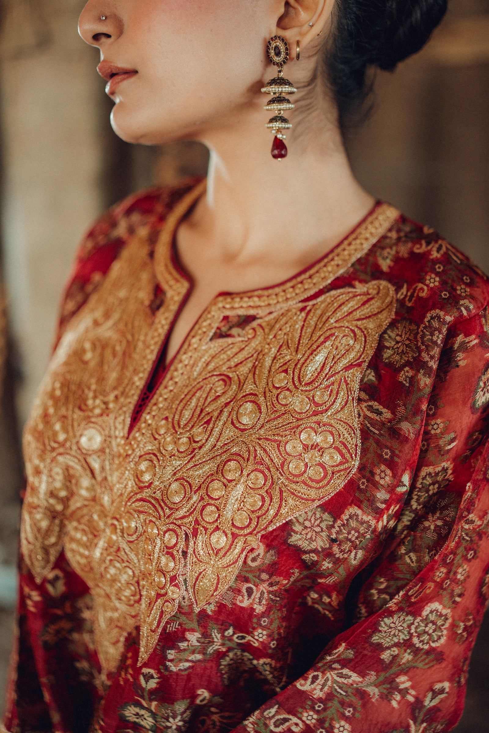 Red Jamdani Organza Phiran Set