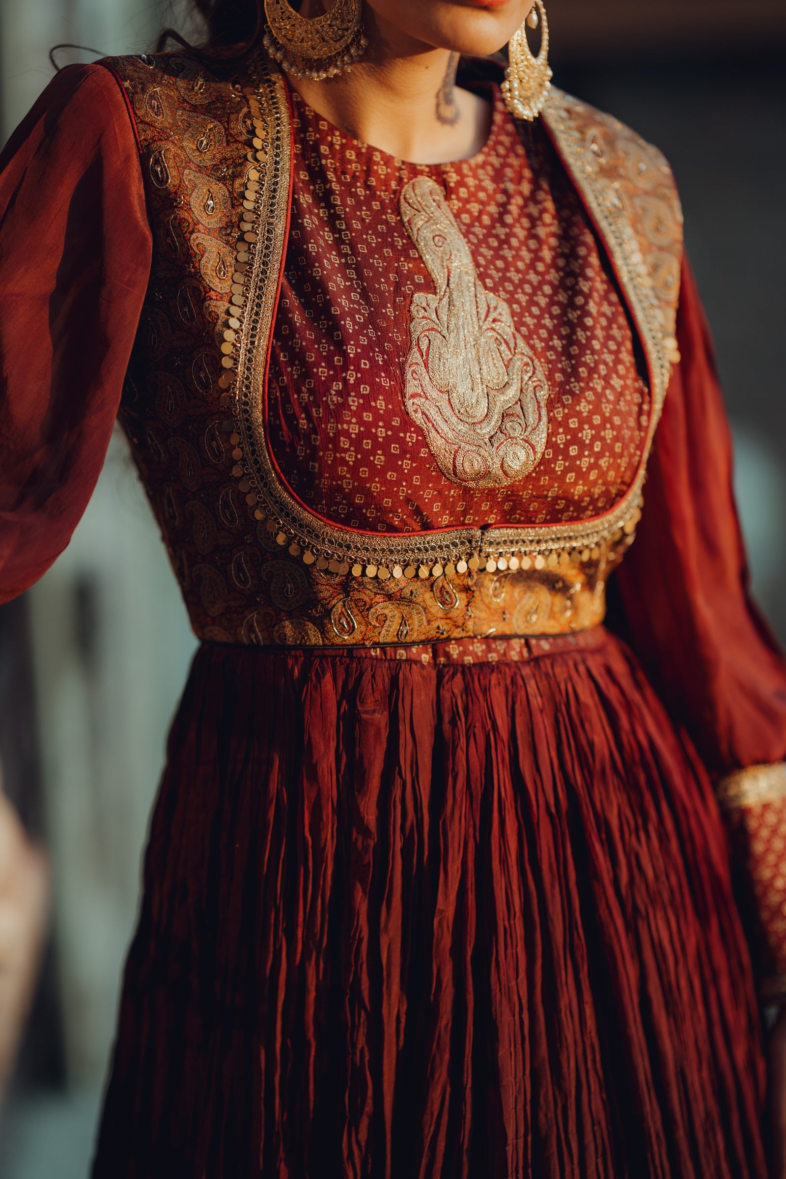 Crushed Silk Tilla Anarkali with Jamawar Koti