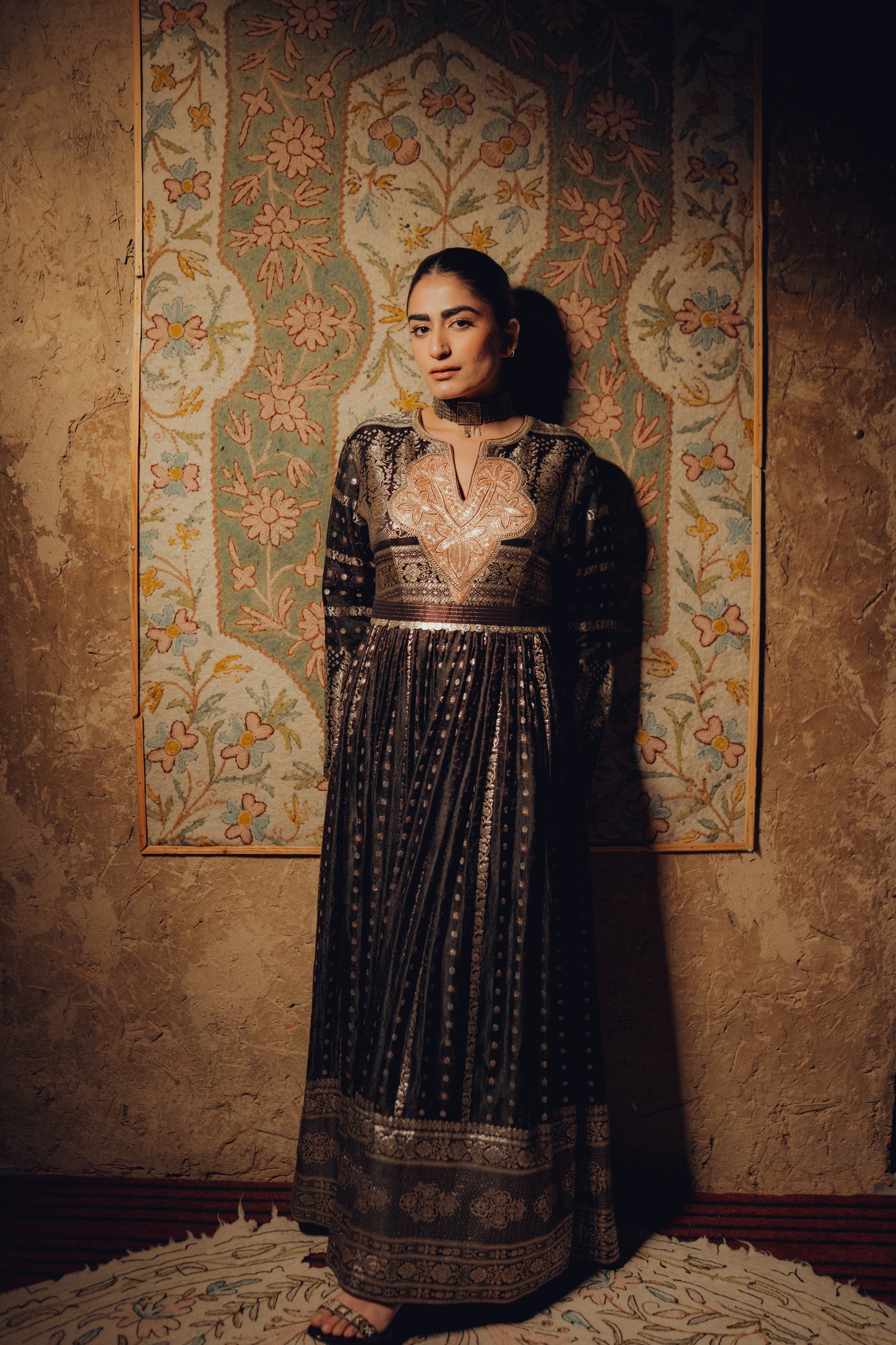 Banarasi Zari Anarkali with Tilla Neck & Belt