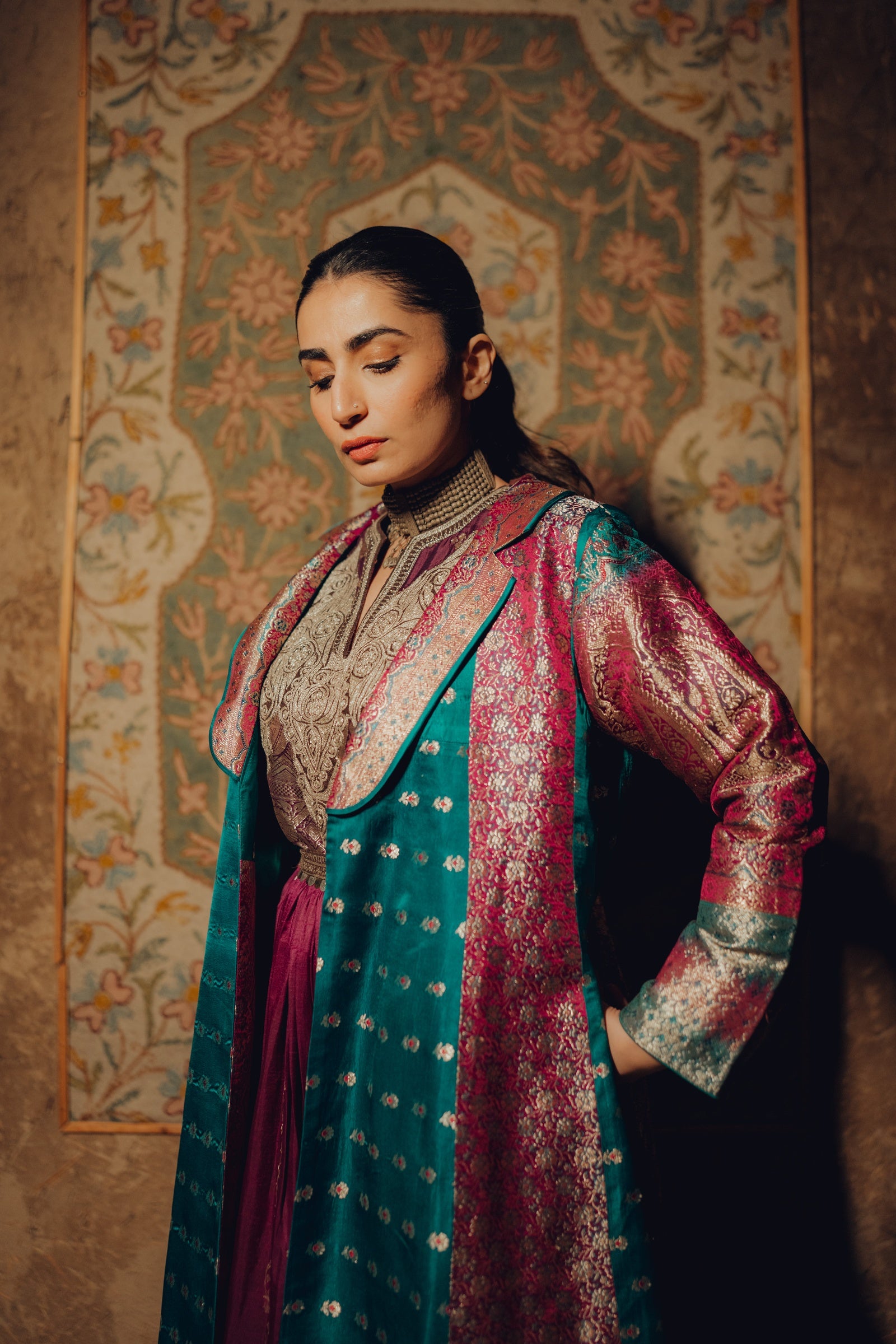 Handwoven Zari Silk Tilla Anarkali