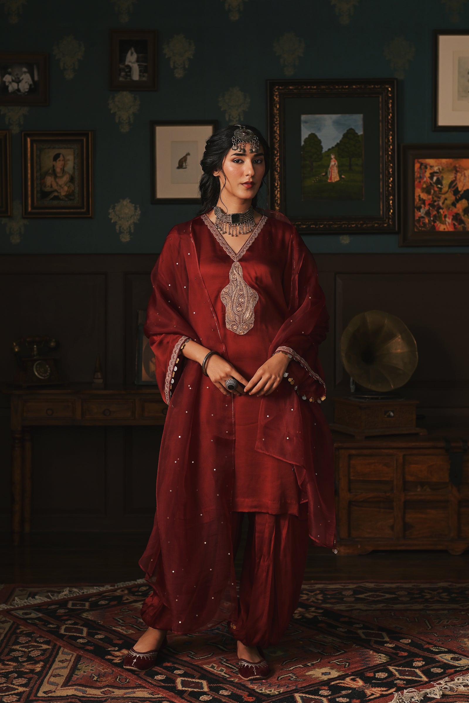 Deep Red Modal Satin Set