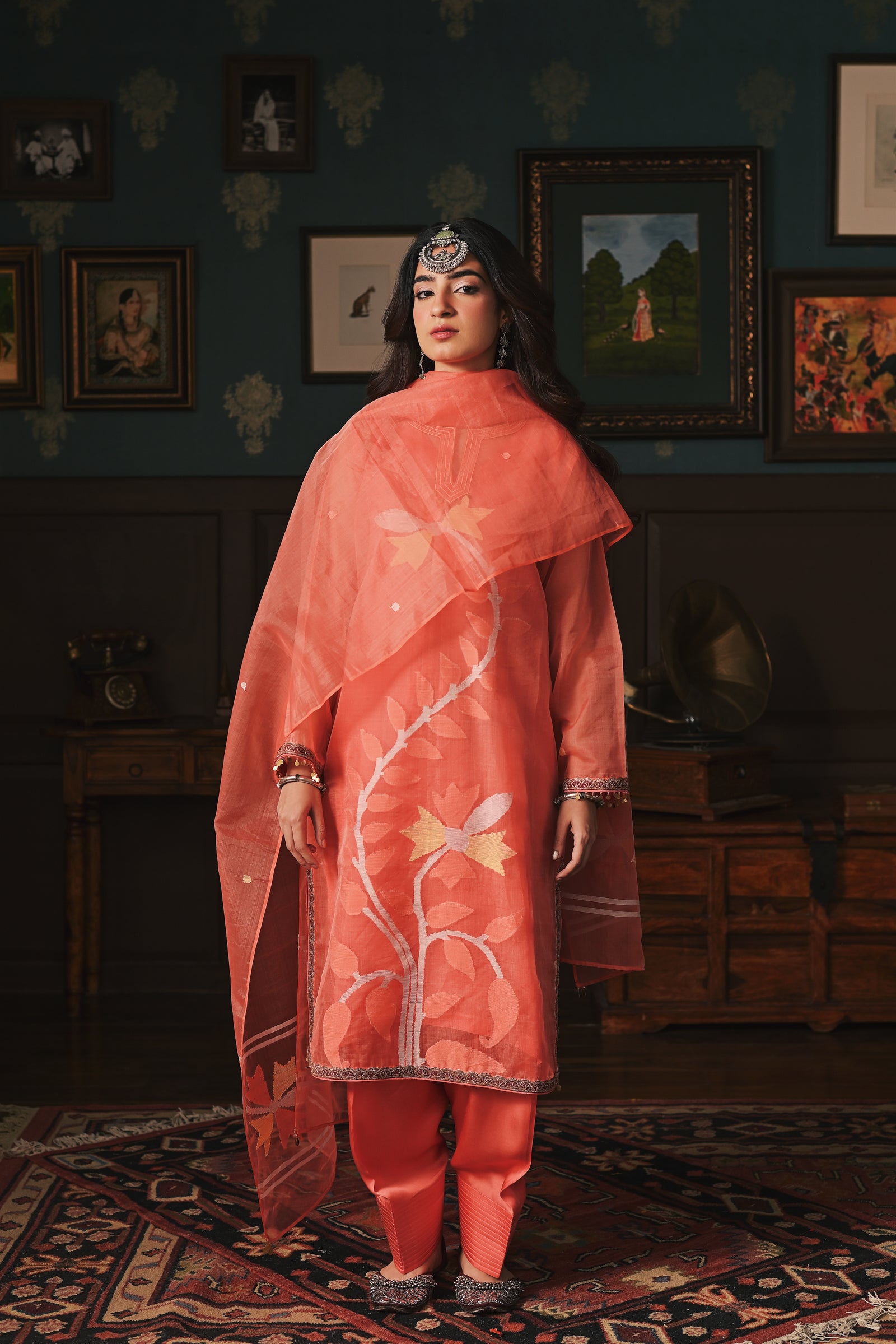 Peach Dakaai Muslin Set