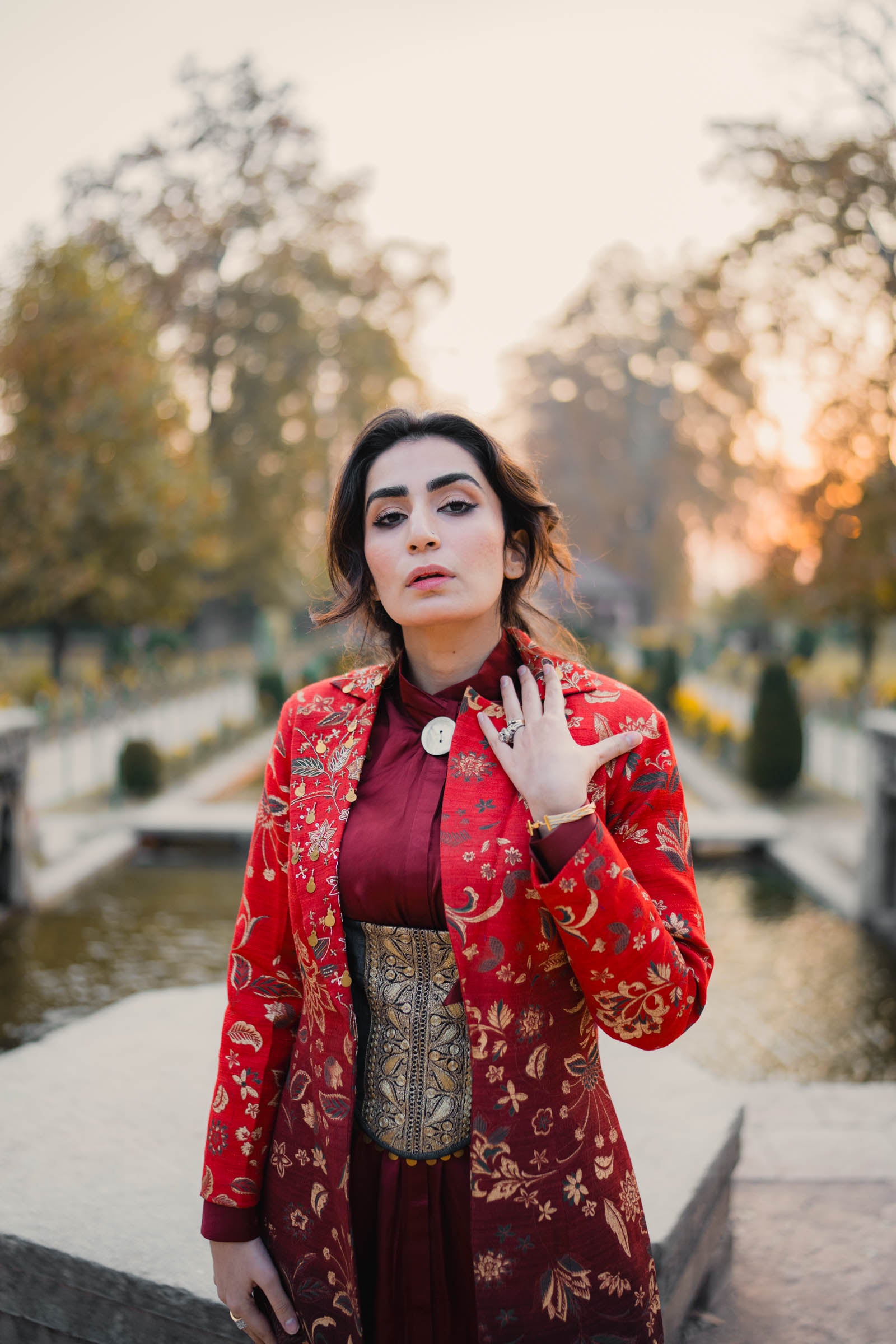 Khumaar - BURGUNDY SATIN SHIRT WITH MATCHING BOTTOMS