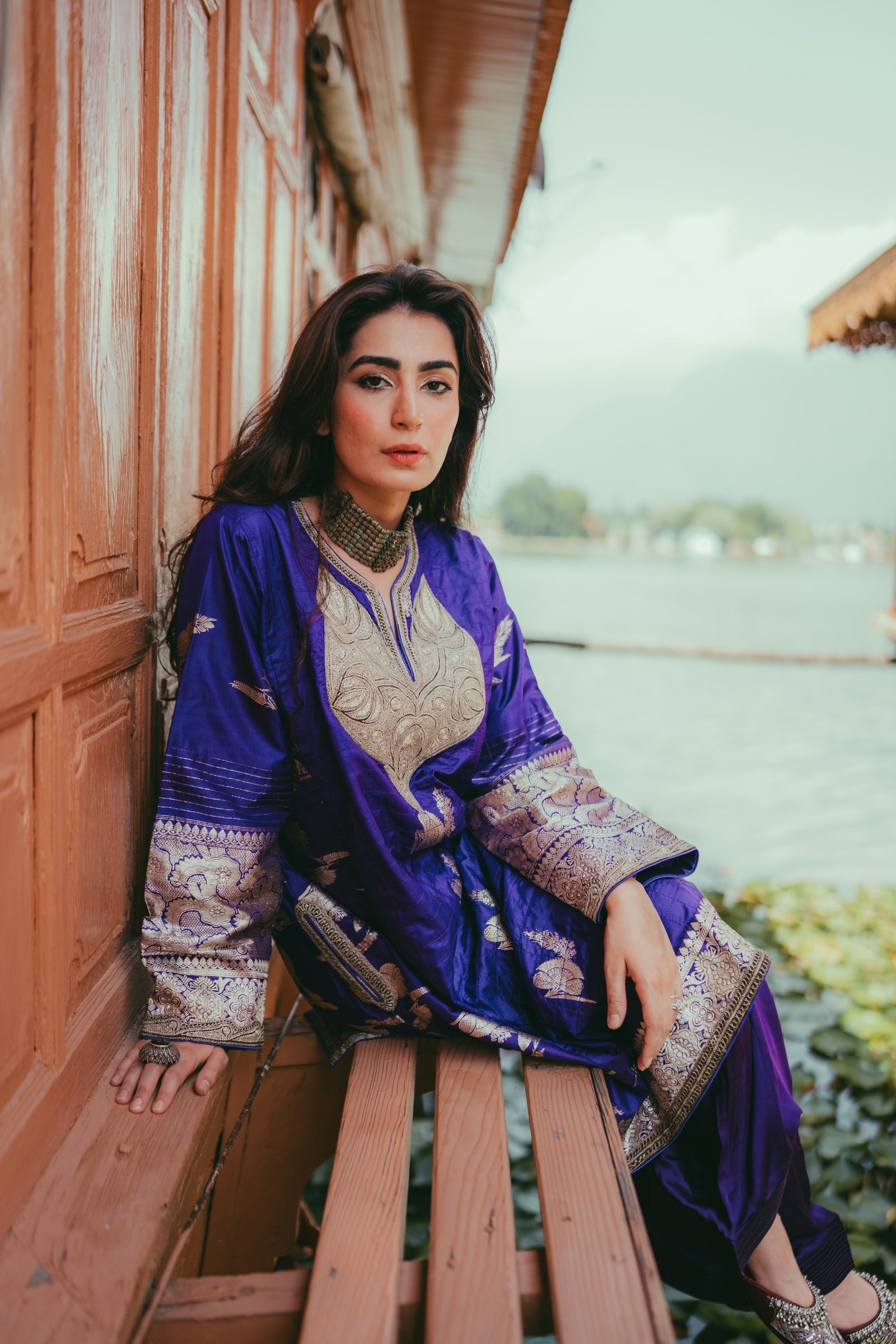 Purple Banarasi Zari Phiran with Farshi Salwar