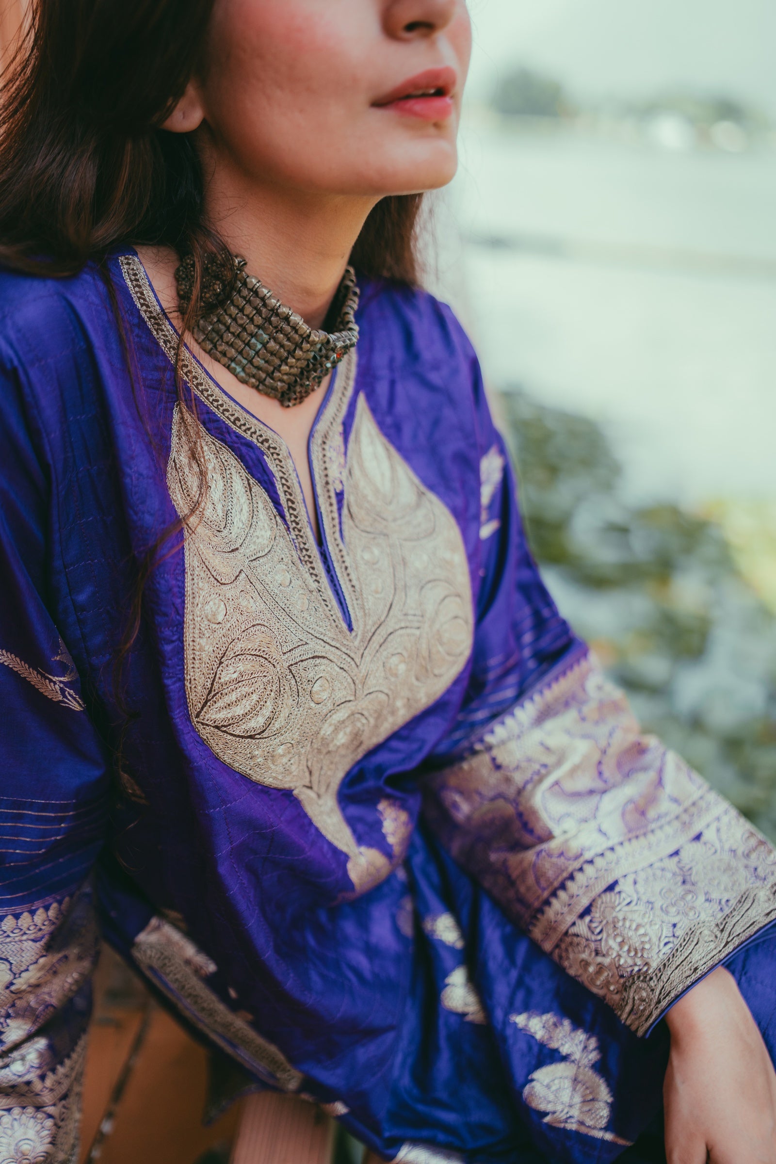 Purple Banarasi Zari Phiran with Farshi Salwar