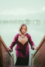 Maroon Satin Silk Gown with Gold Vintage Tilla