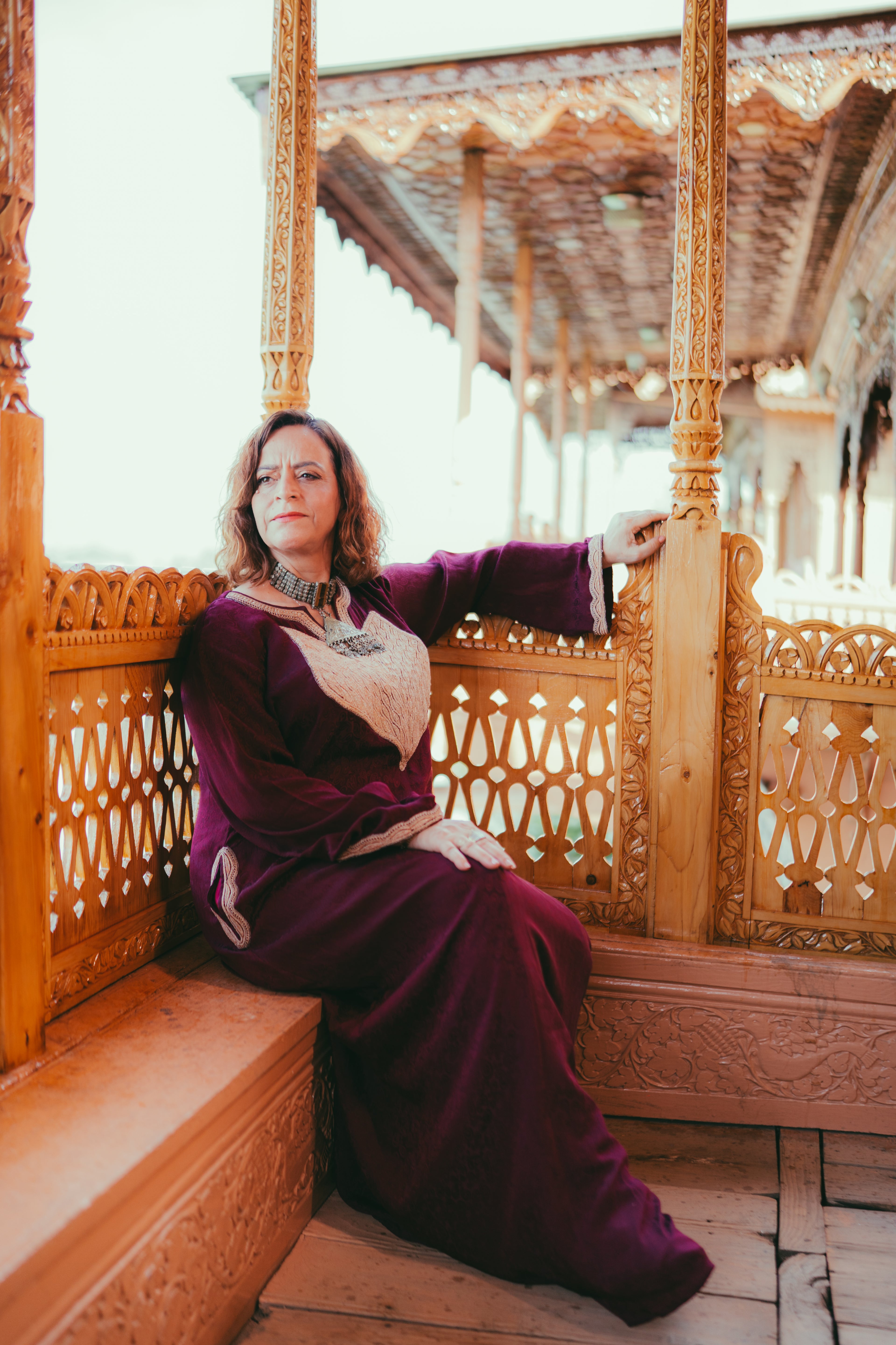 Maroon Satin Silk Gown with Gold Vintage Tilla