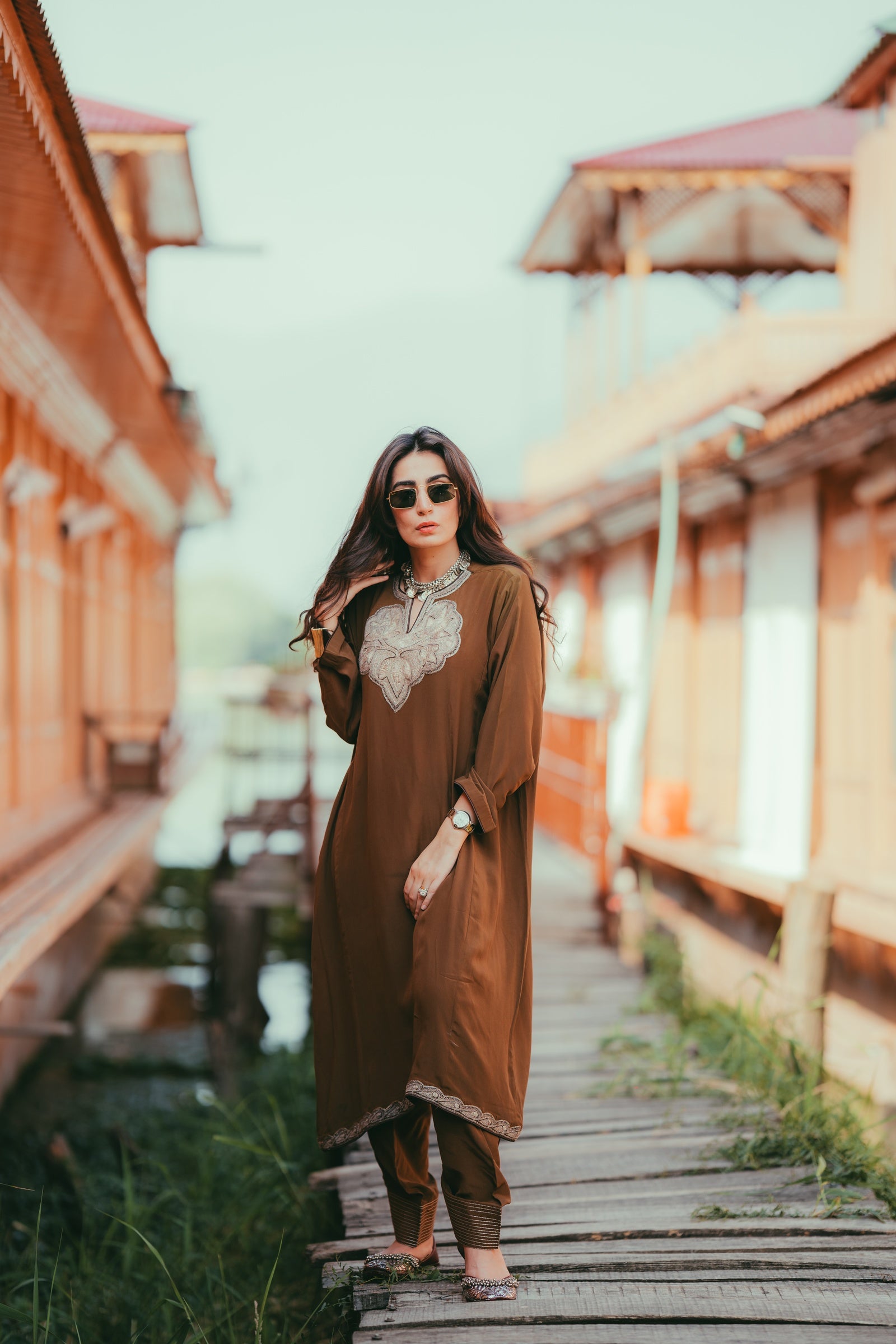 Silver Tilla Embroidered Naswari Crepe Set