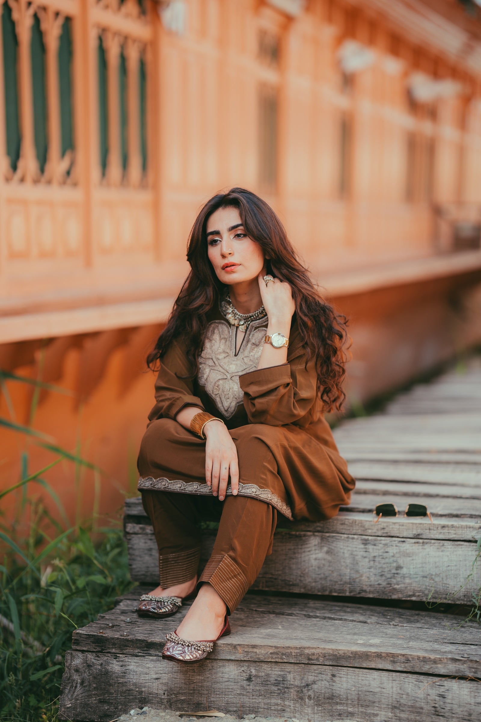 Silver Tilla Embroidered Naswari Crepe Set