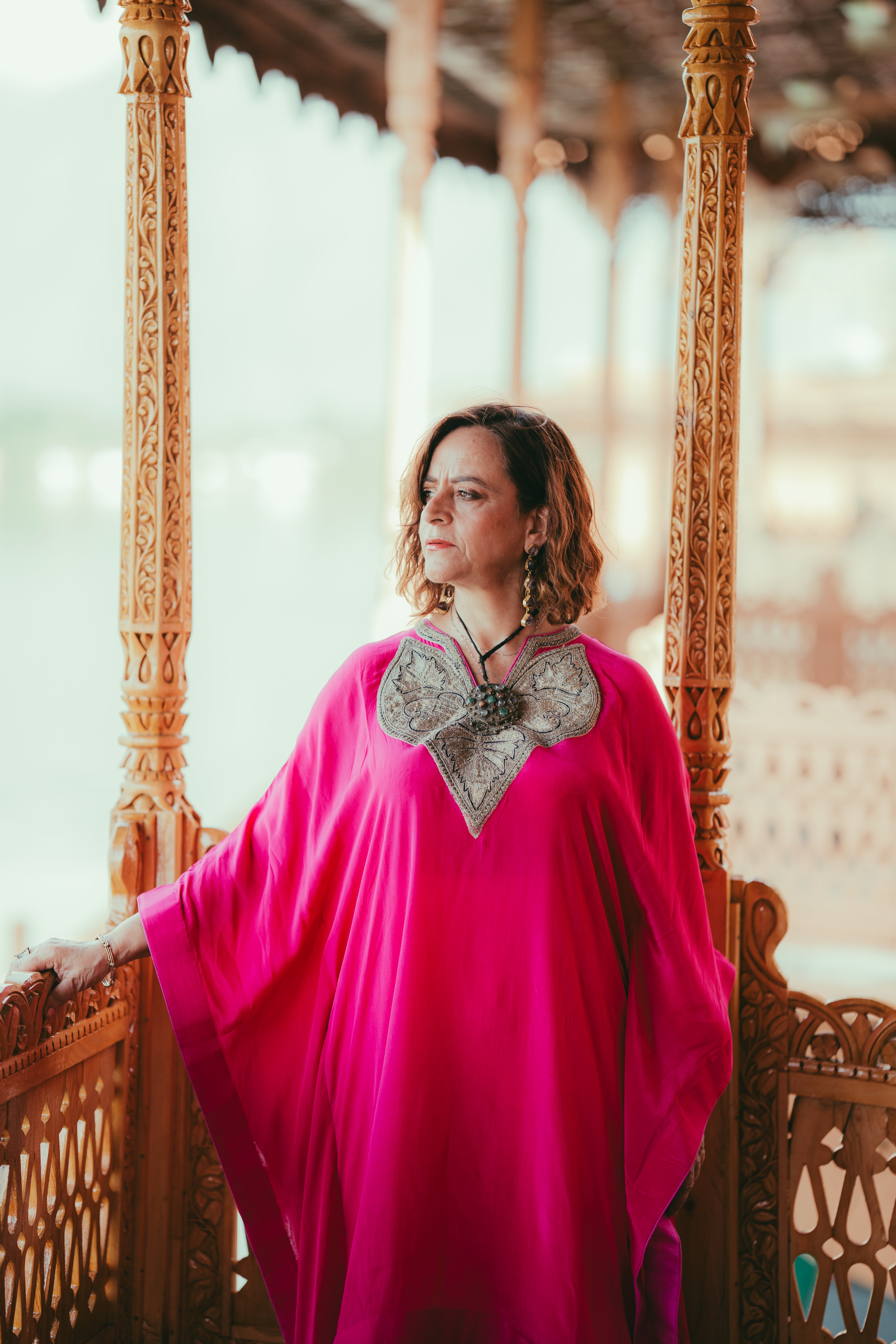 Pink Crepe Kaftan with Vintage Tilla