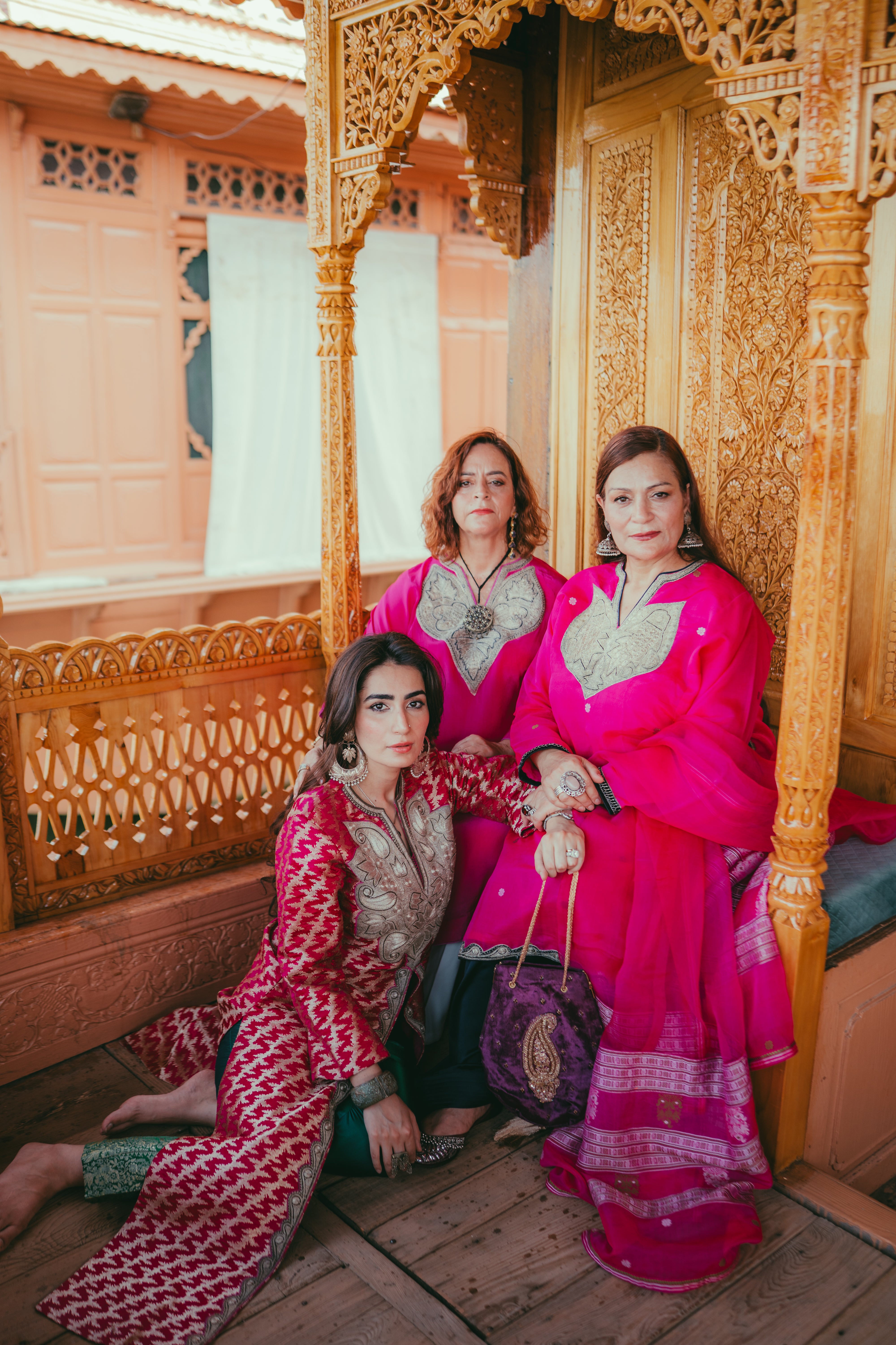 Pink Crepe Kaftan with Vintage Tilla