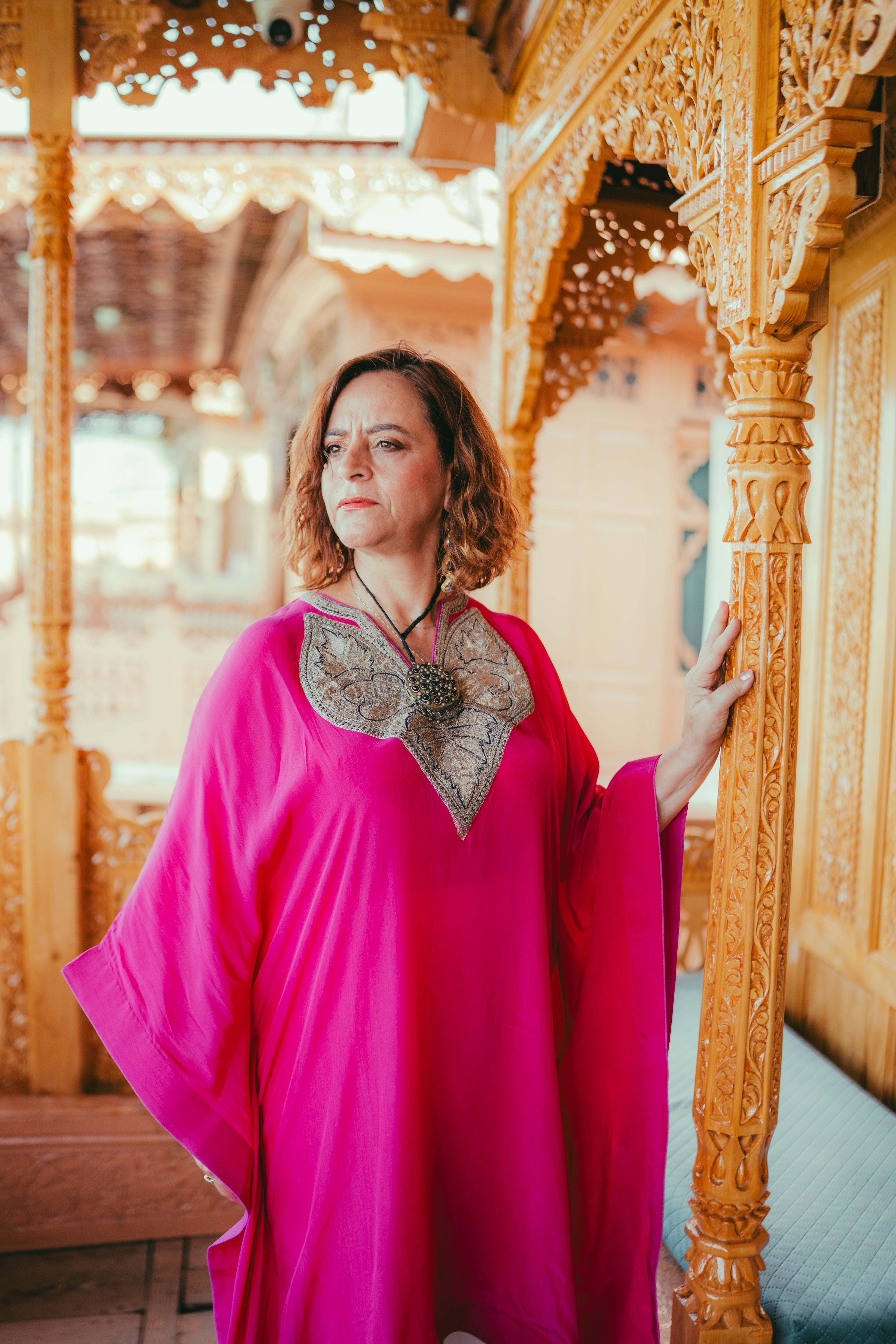 Pink Crepe Kaftan with Vintage Tilla