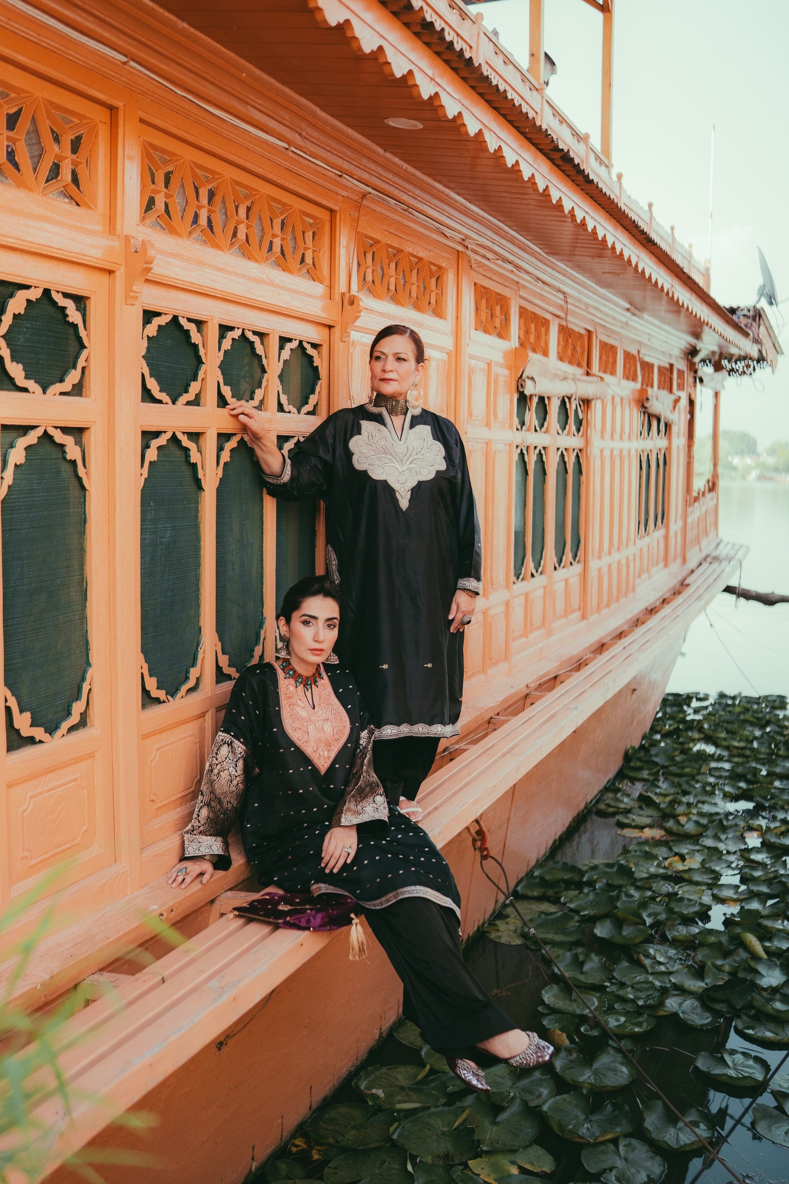 Black Tanchoi Silk Phiran with Farshi Salwar