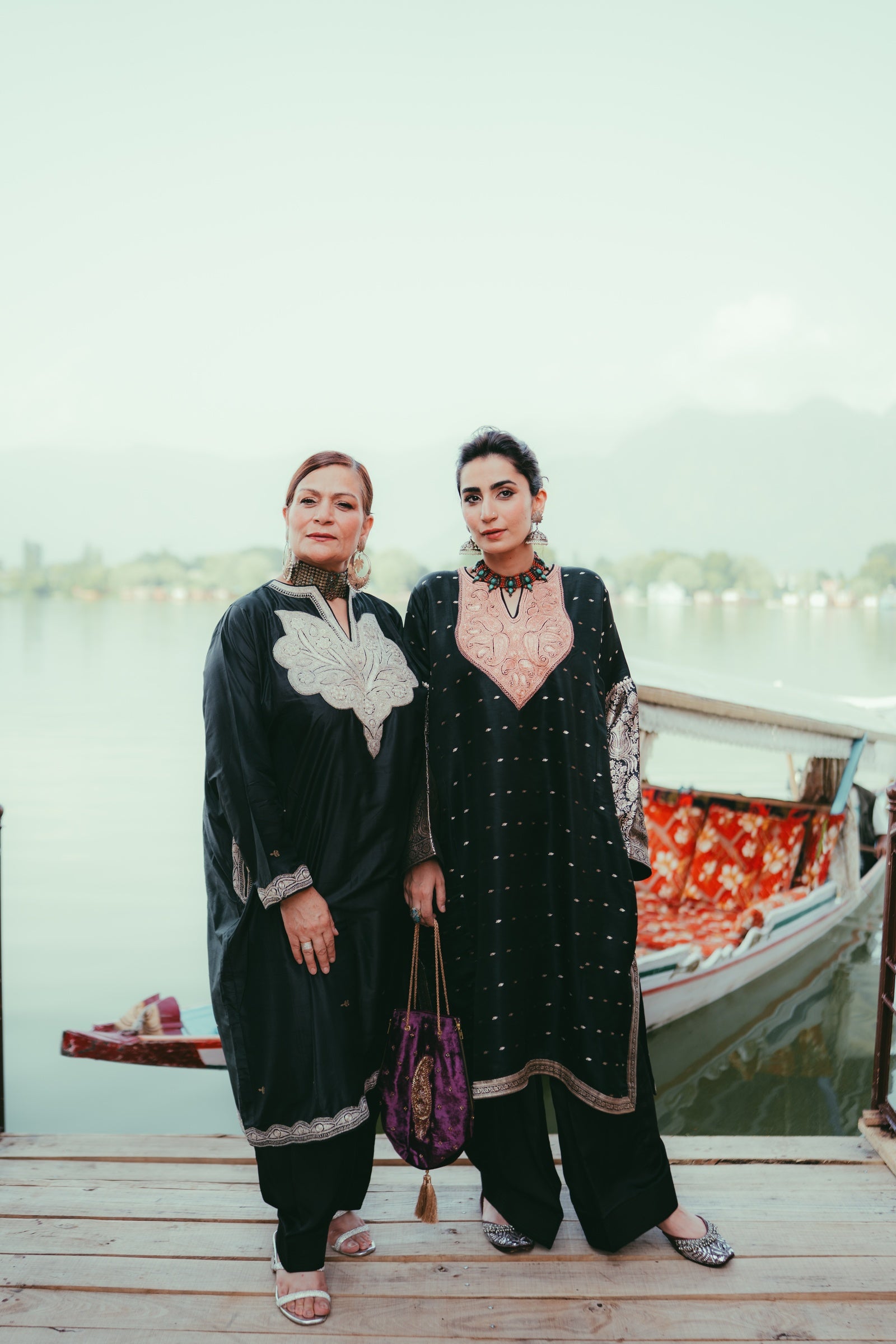 Black Tanchoi Silk Phiran with Farshi Salwar