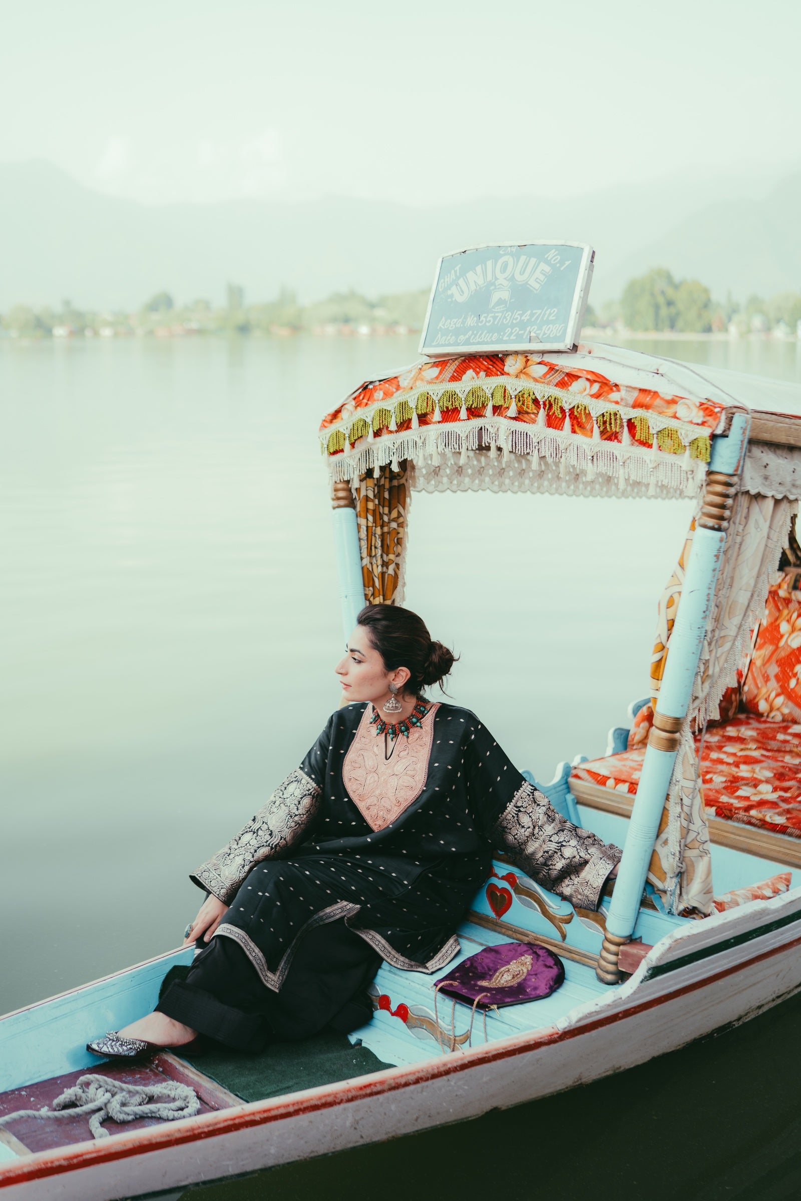 Black Tanchoi Silk Phiran with Farshi Salwar