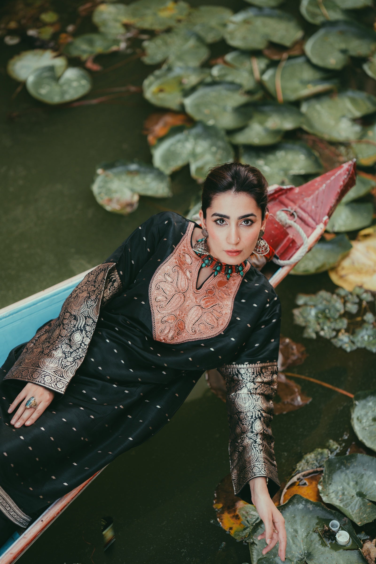 Black Tanchoi Silk Phiran with Farshi Salwar