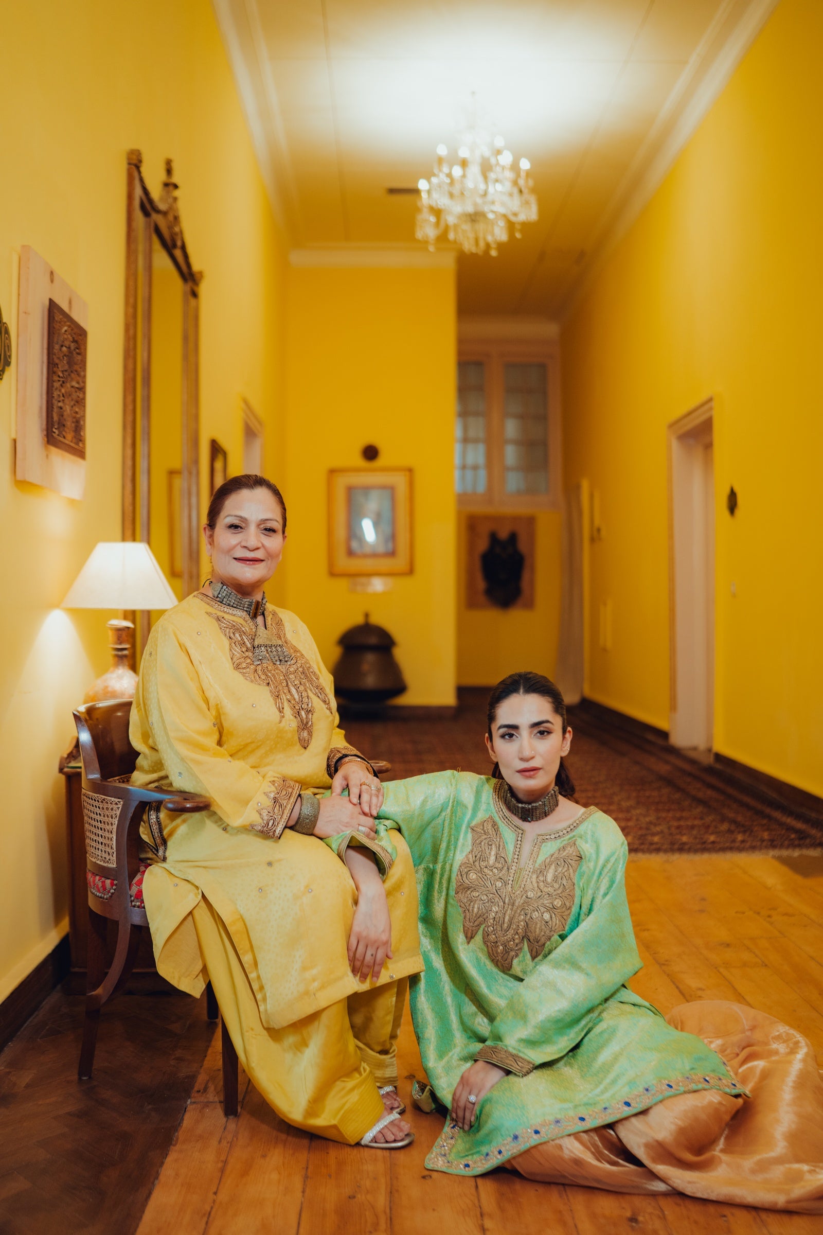 Sea-Green Jamawar Phiran Set with Golden Tilla