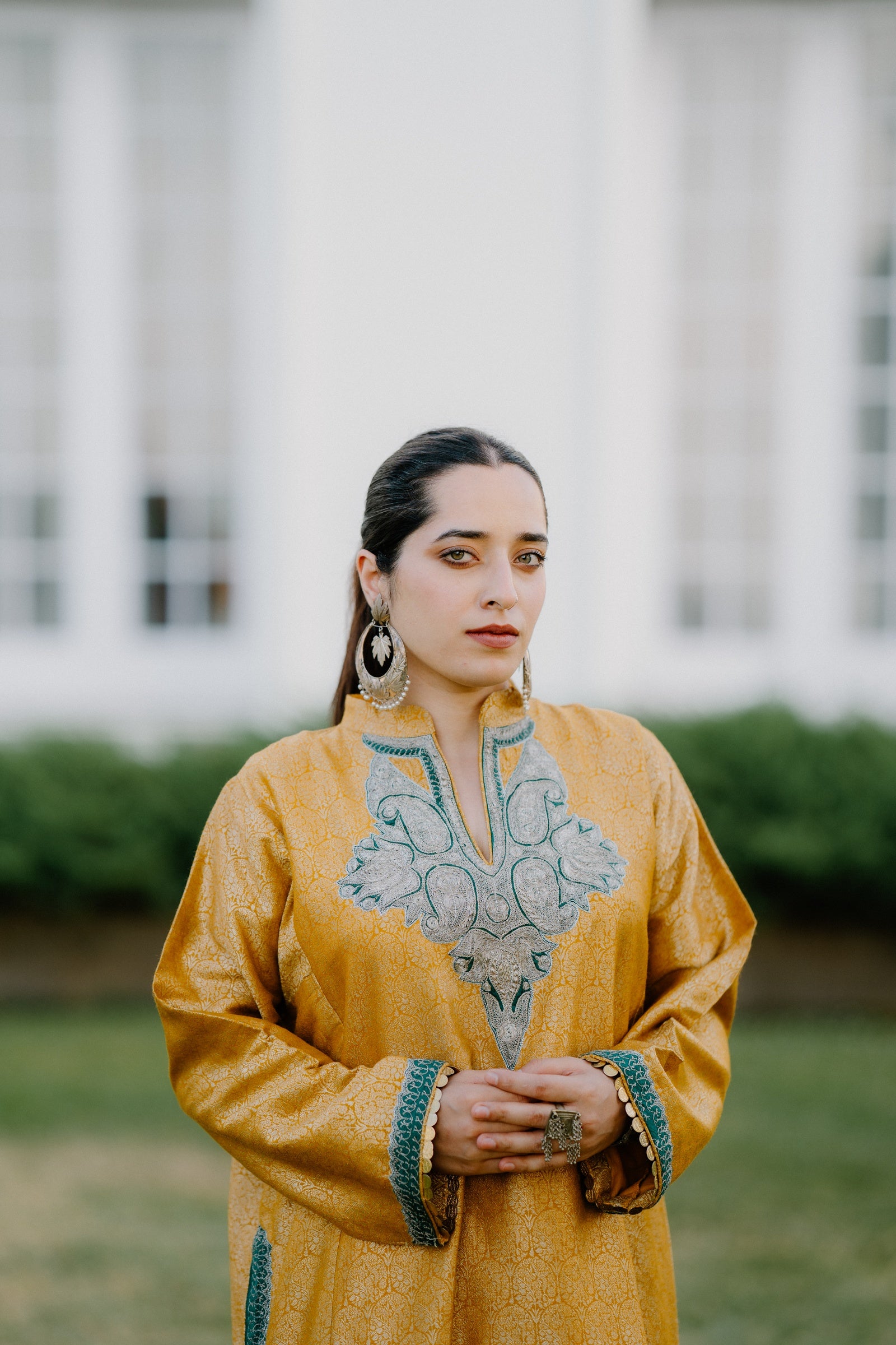 Muga Silk Jamawar Phiran Set with Vintage Tilla