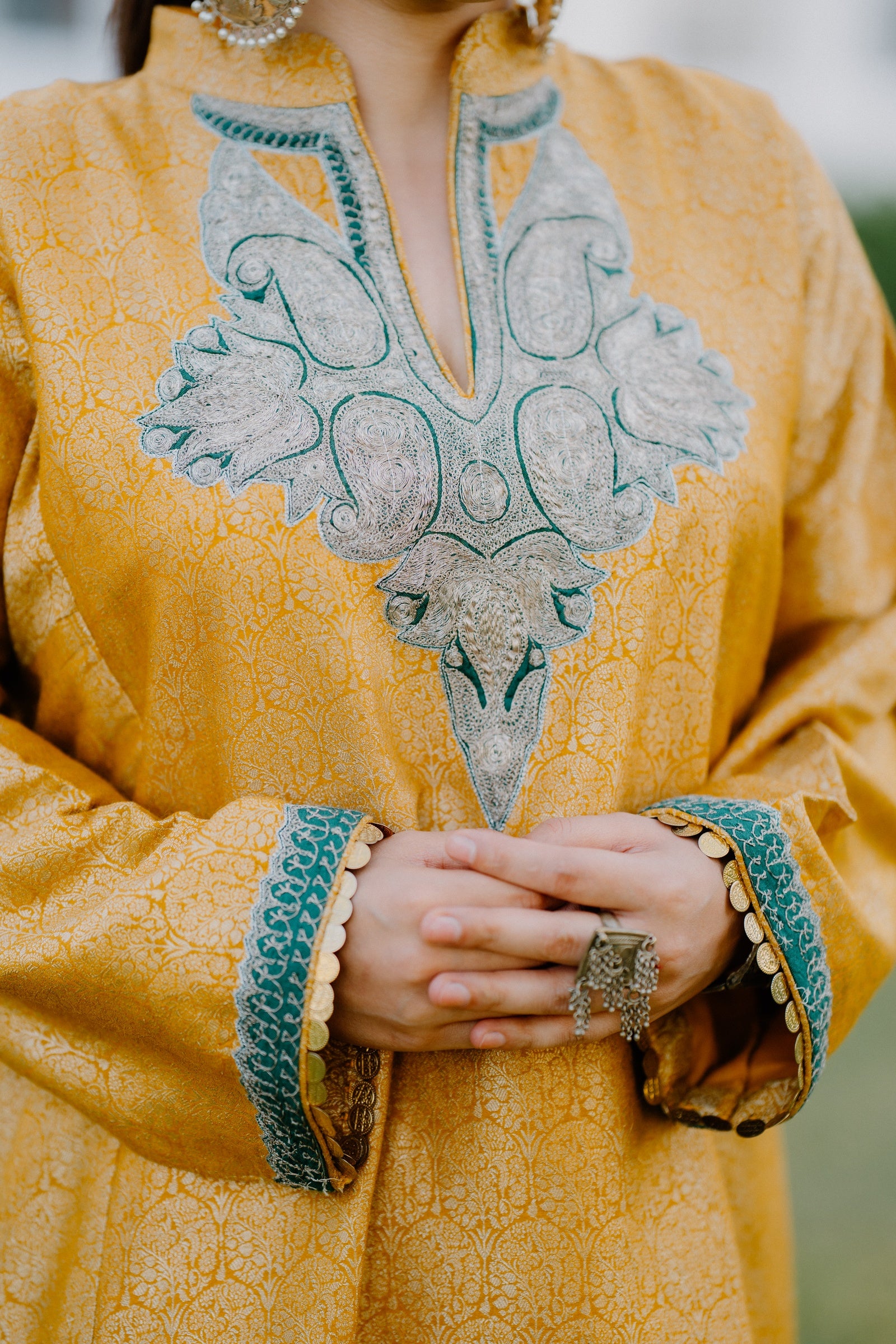 Muga Silk Jamawar Phiran Set with Vintage Tilla