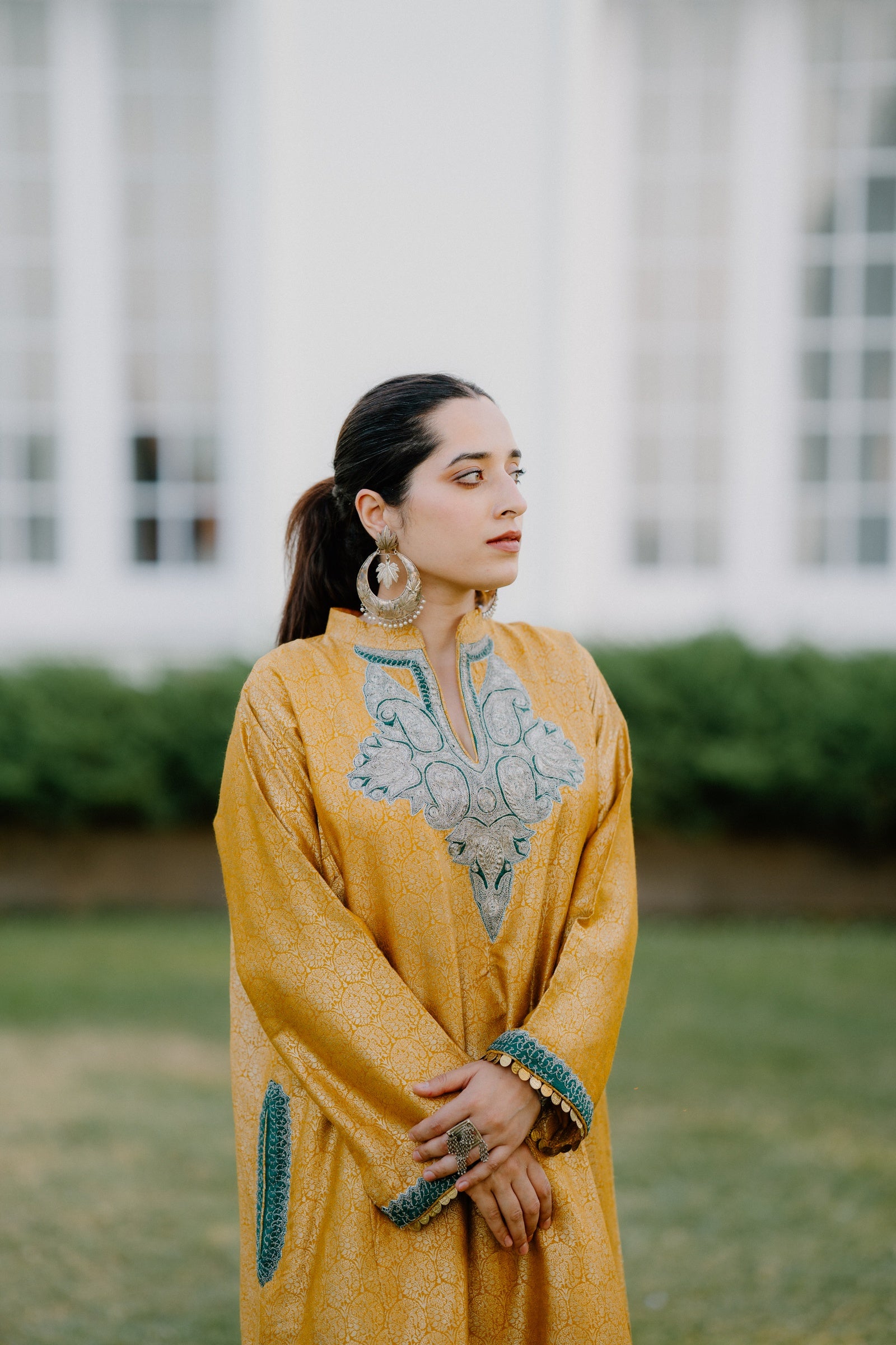 Muga Silk Jamawar Phiran Set with Vintage Tilla