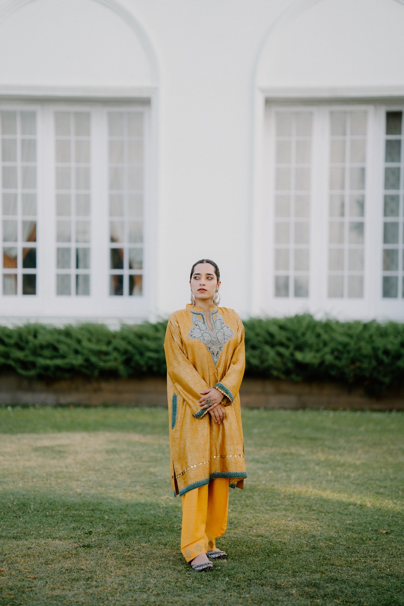 Muga Silk Jamawar Phiran Set with Vintage Tilla