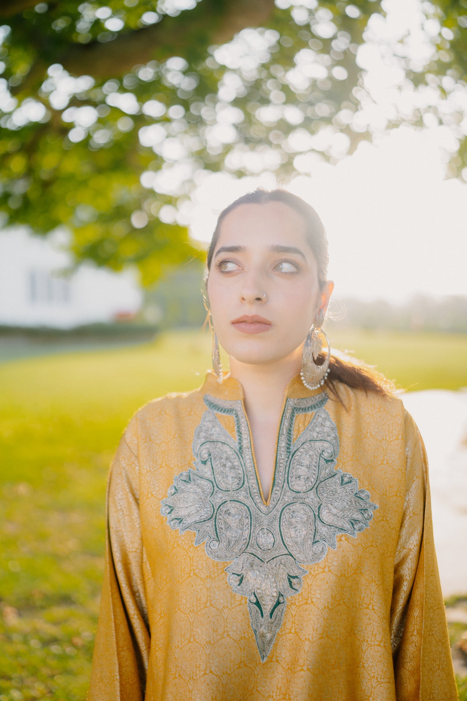 Muga Silk Jamawar Phiran Set with Vintage Tilla