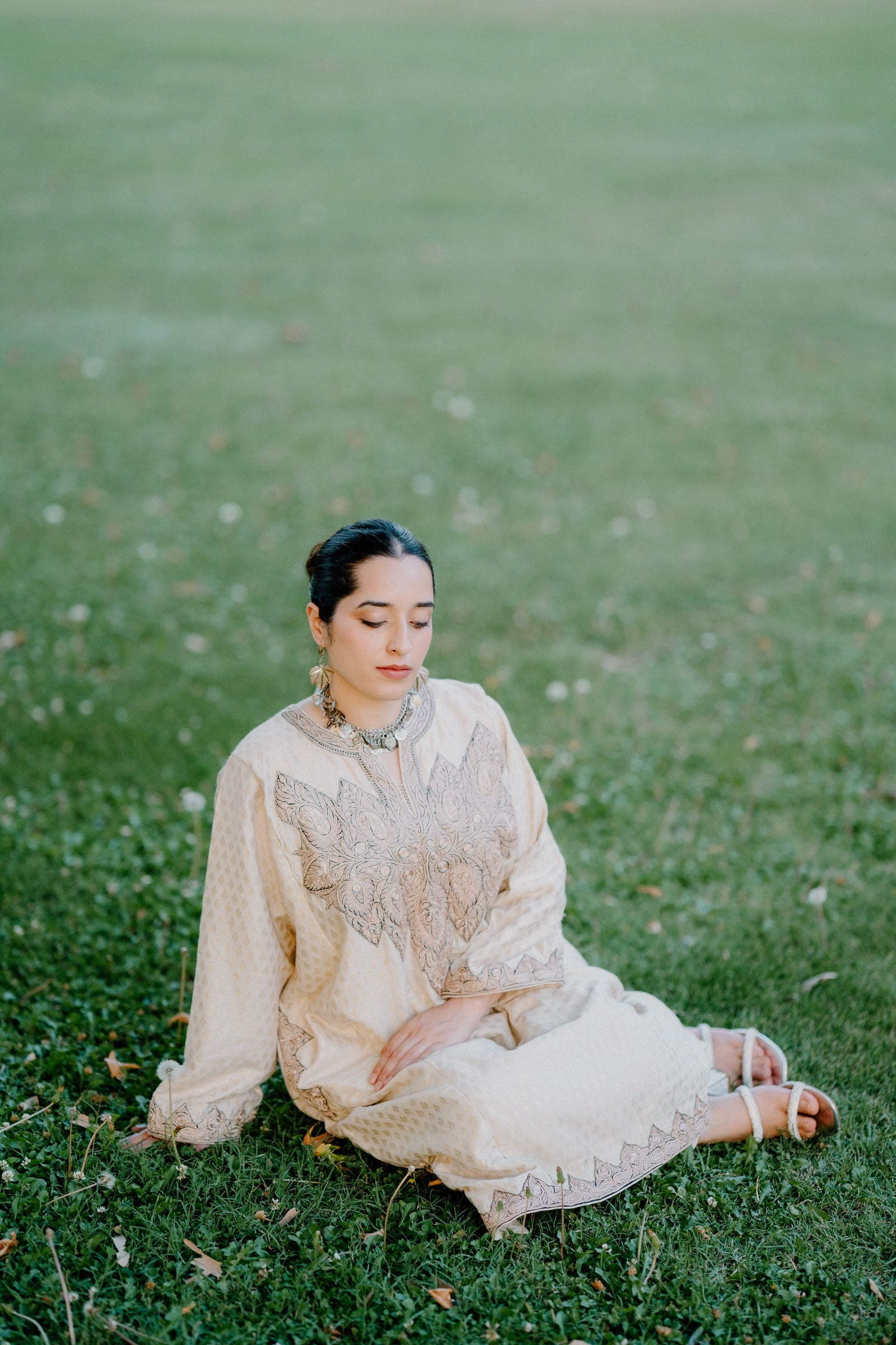 Muga Silk Jamawar Phiran Set with Golden Tilla