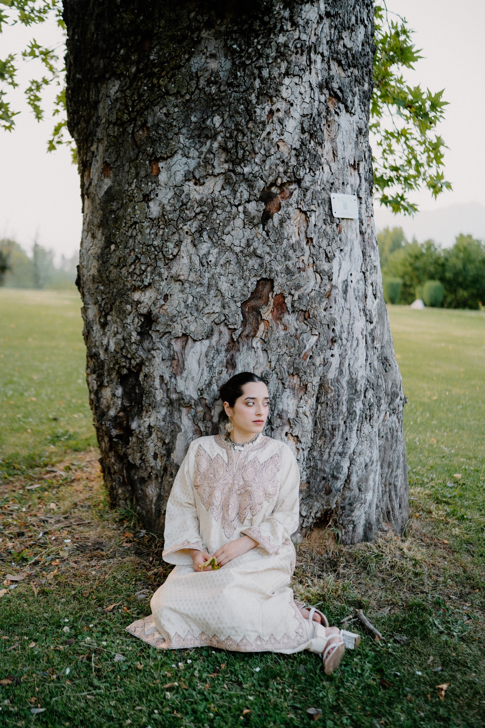 Muga Silk Jamawar Phiran Set with Golden Tilla