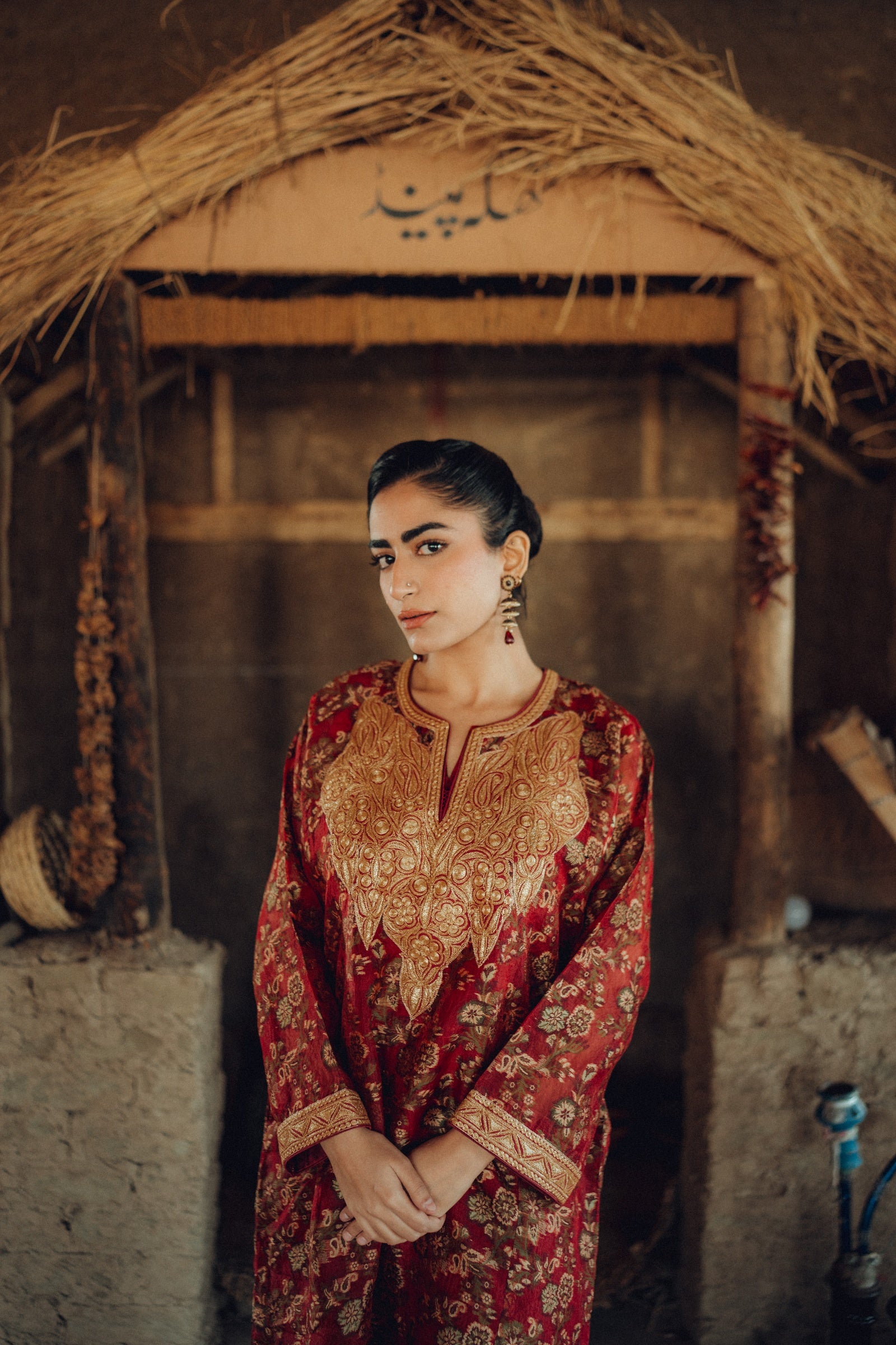 Red Jamdani Organza Phiran Set