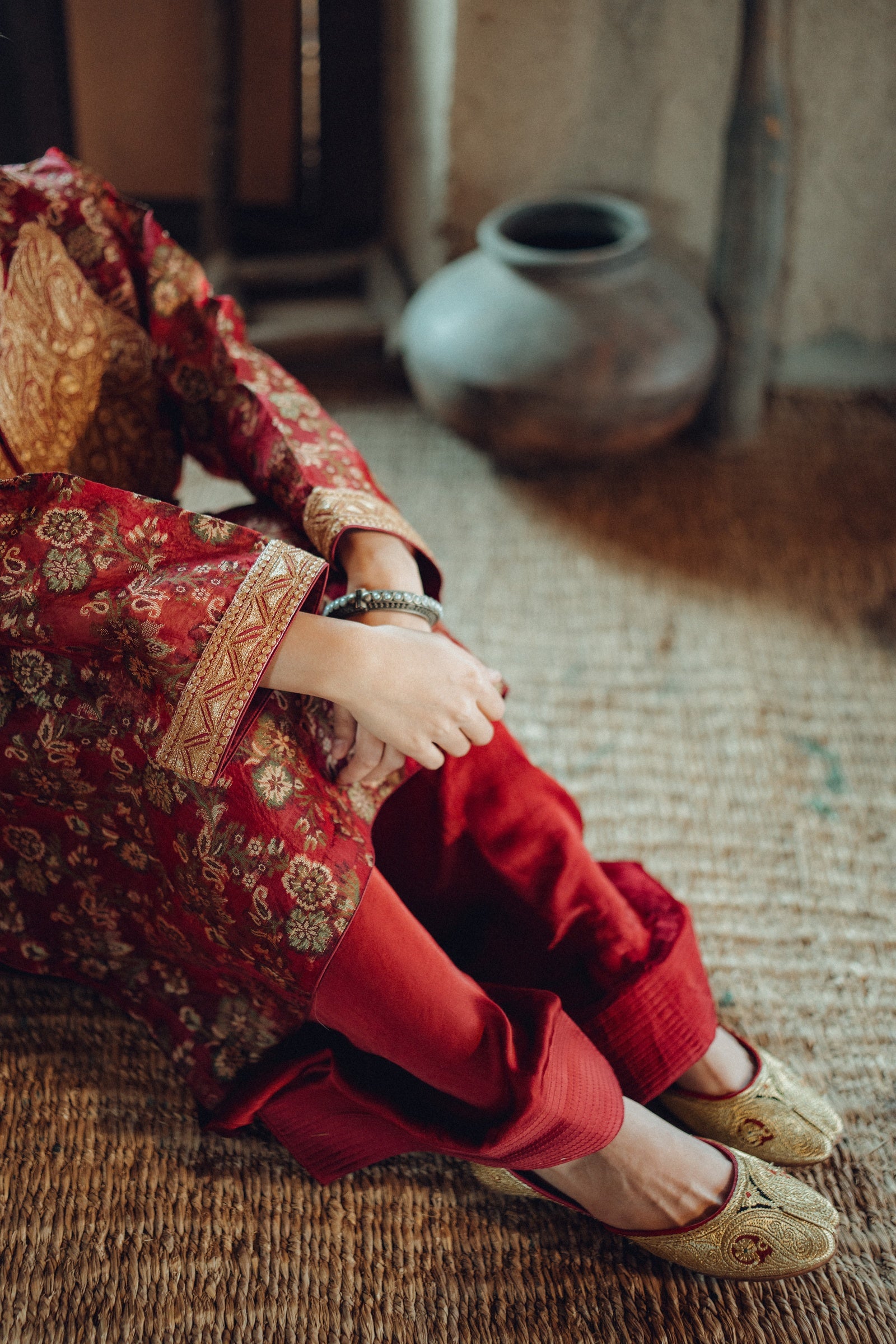 Red Jamdani Organza Phiran Set
