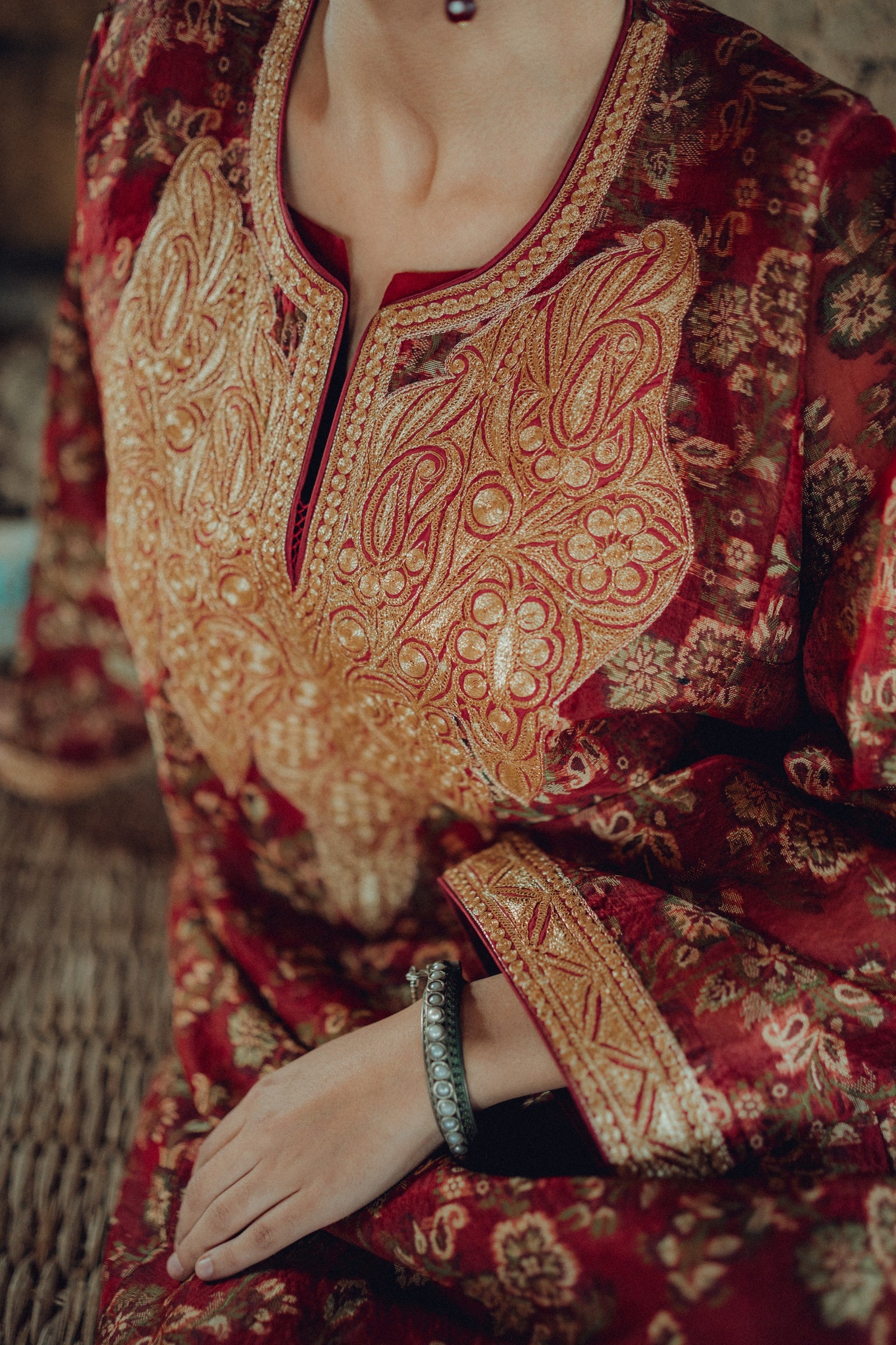 Red Jamdani Organza Phiran Set