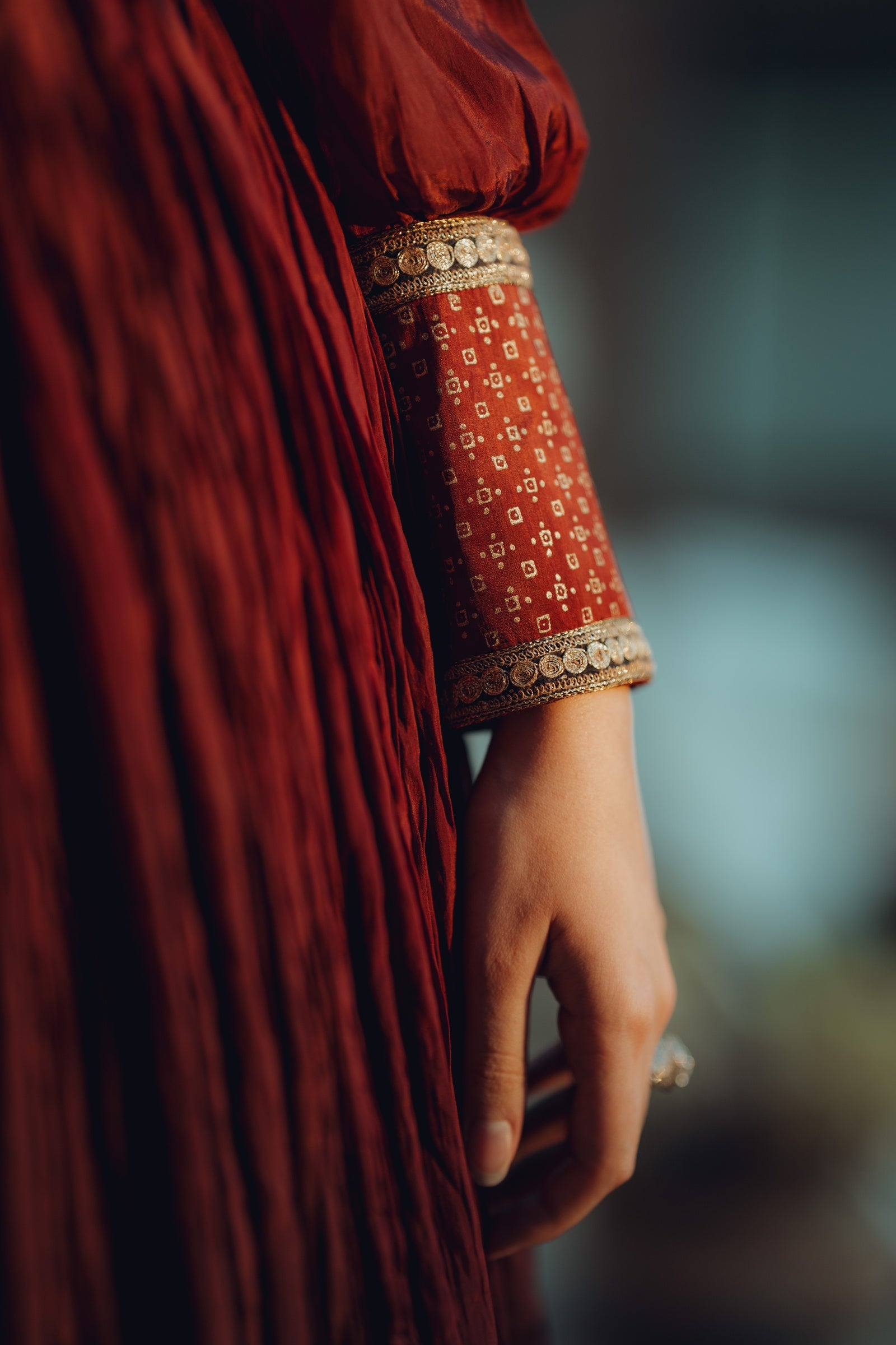 Crushed Silk Tilla Anarkali with Jamawar Koti