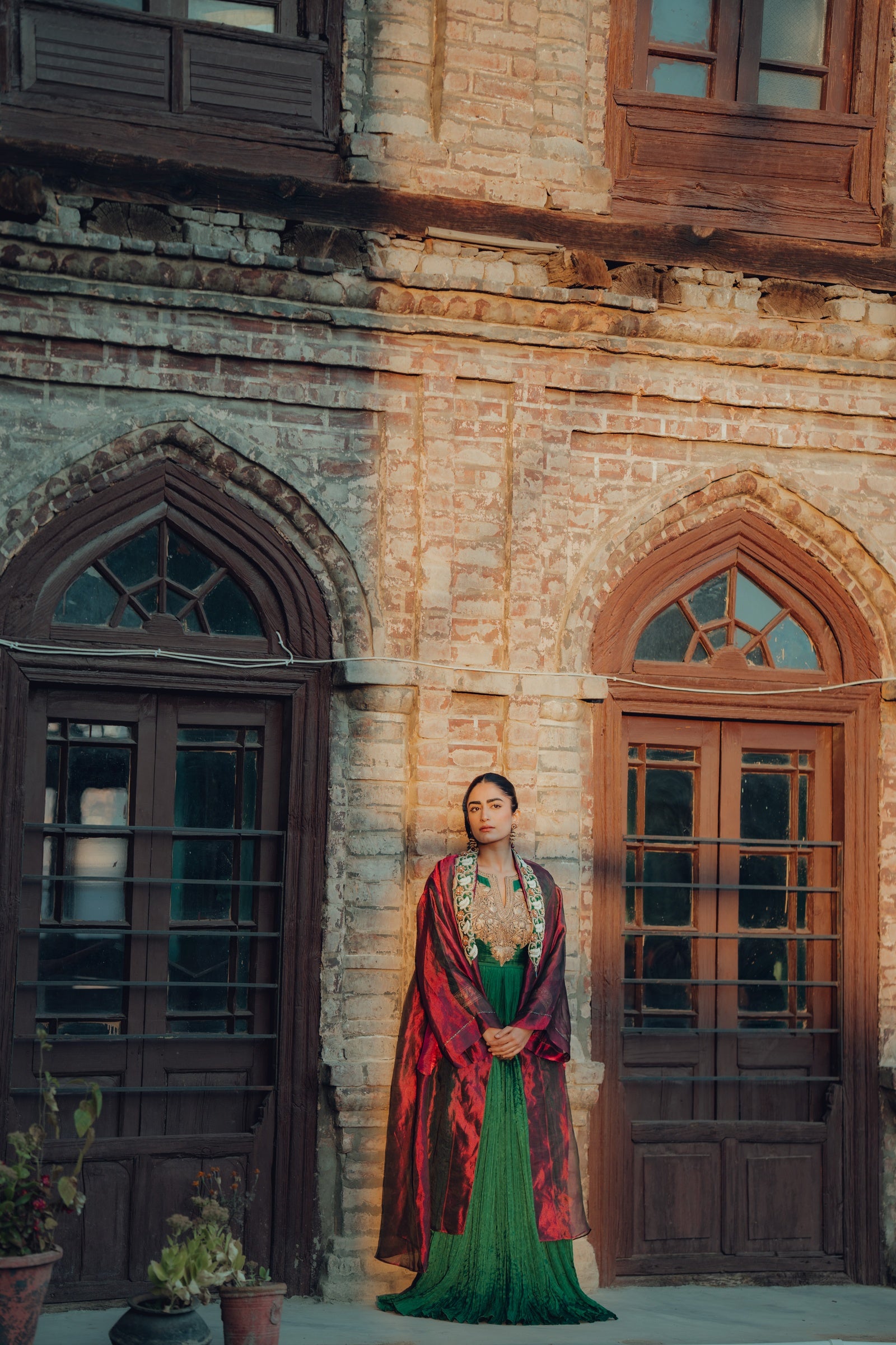 Crushed Silk Tilla Anarkali with Ombre Organza Jacket - Rust