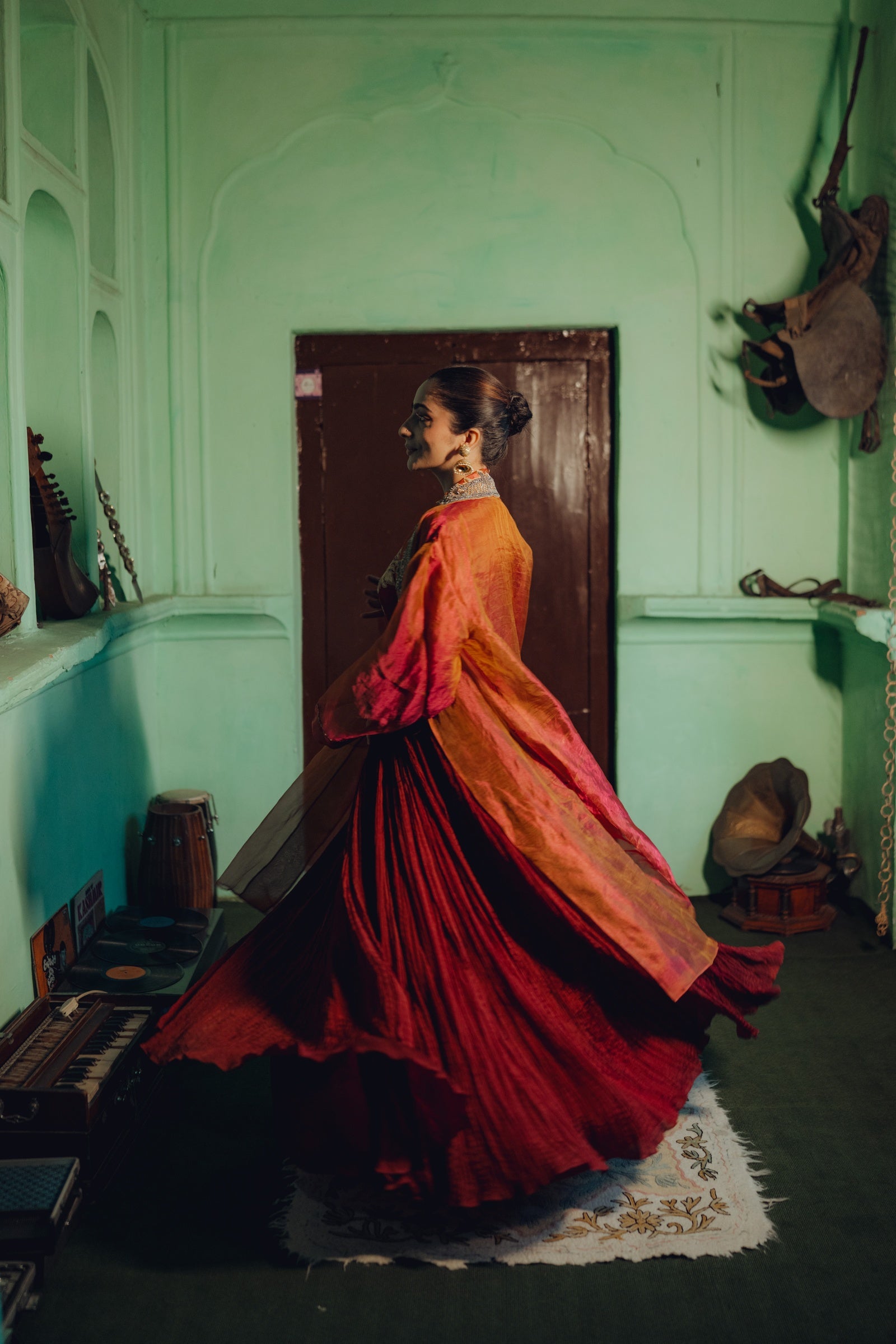 Crushed Silk Tilla Anarkali with Organza Jacket